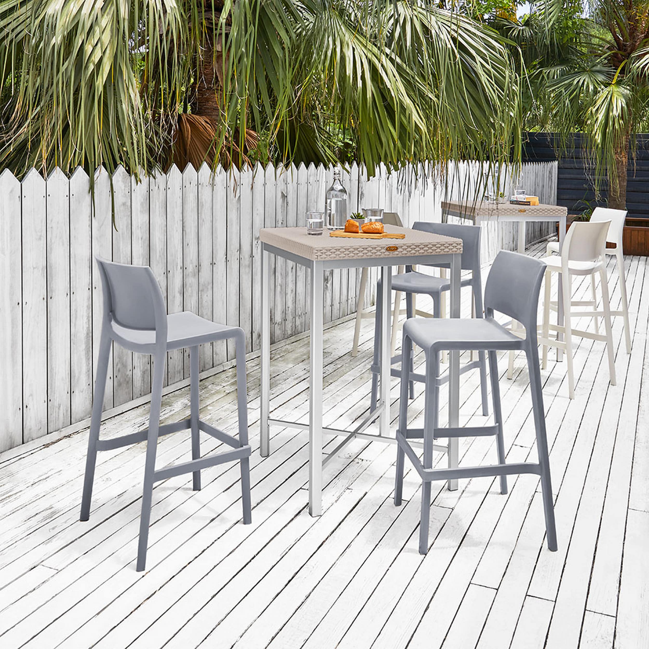 Lagoon 7211G8-BSLGS Sensilla Set of 2 Stackable Cold Grey Resin Frame Stationary Bar Stool Chair with Solid Seat