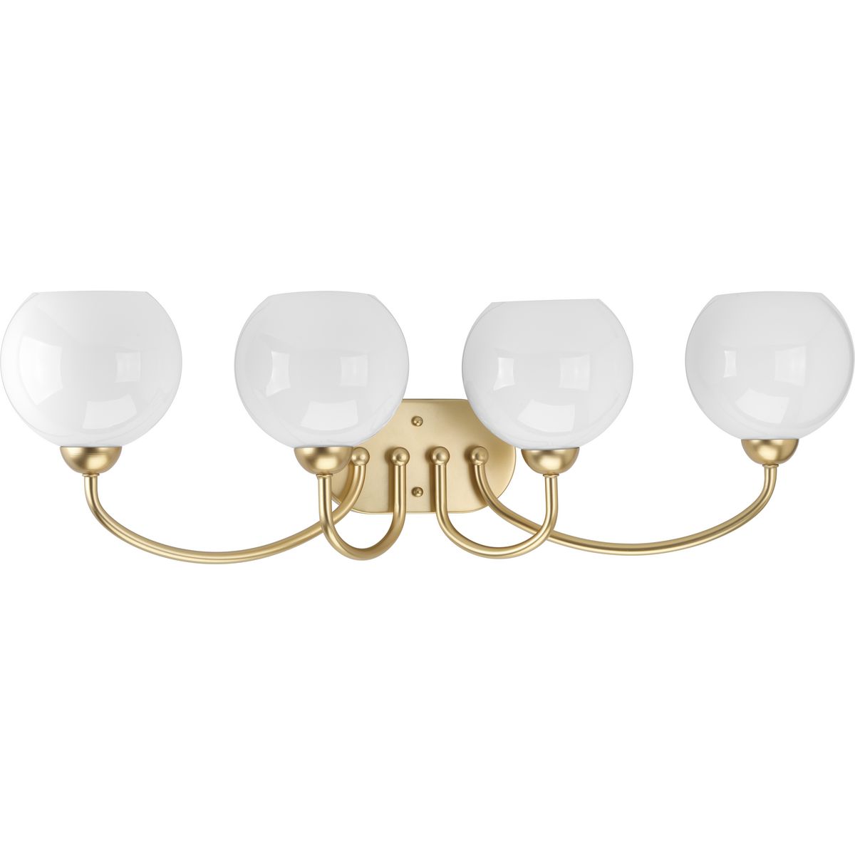 Carisa 4-Light Gold Bath Wall Light with White Glass Globes