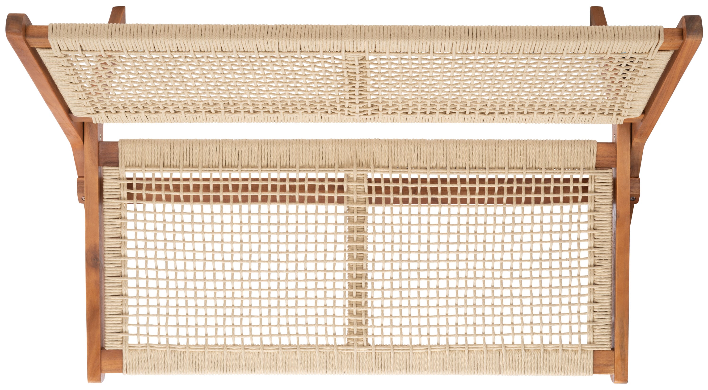 Natural Wood and Rope Folding Outdoor Bench