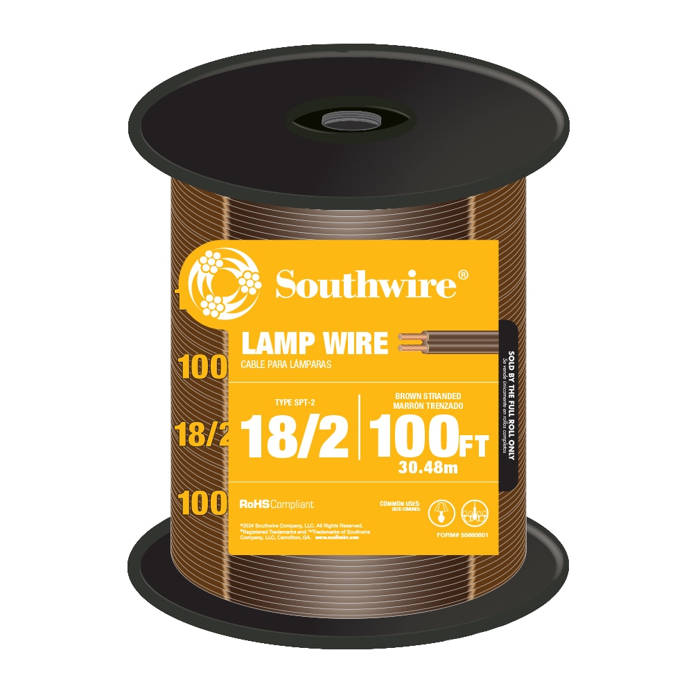 Southwire 100-ft 18 / 2 Brown Stranded Lamp Cord #55680801