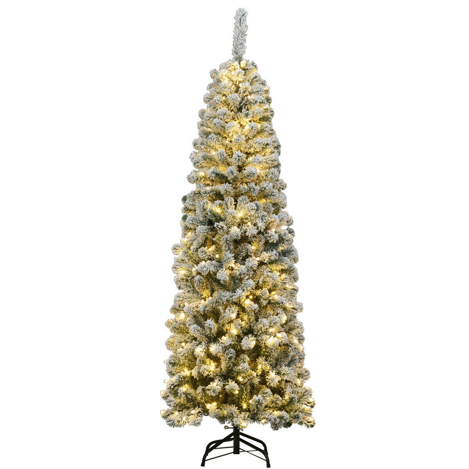 WELLFOR HYJ22875US 6 Pre-lit Pencil Flocked Artificial Christmas Tree with White LED Lights