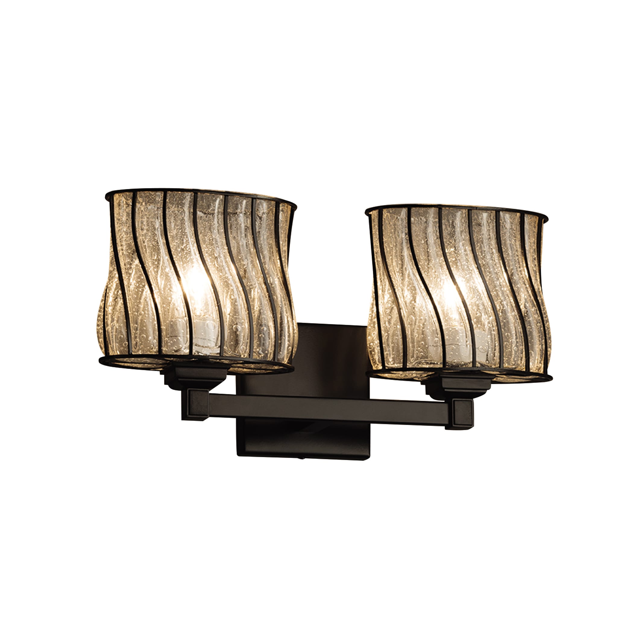 Justice Design Group WGL-8432-30-SWCB-MB Wire Glass 15.5-in 2-Light Matte Black Glam Vanity Light