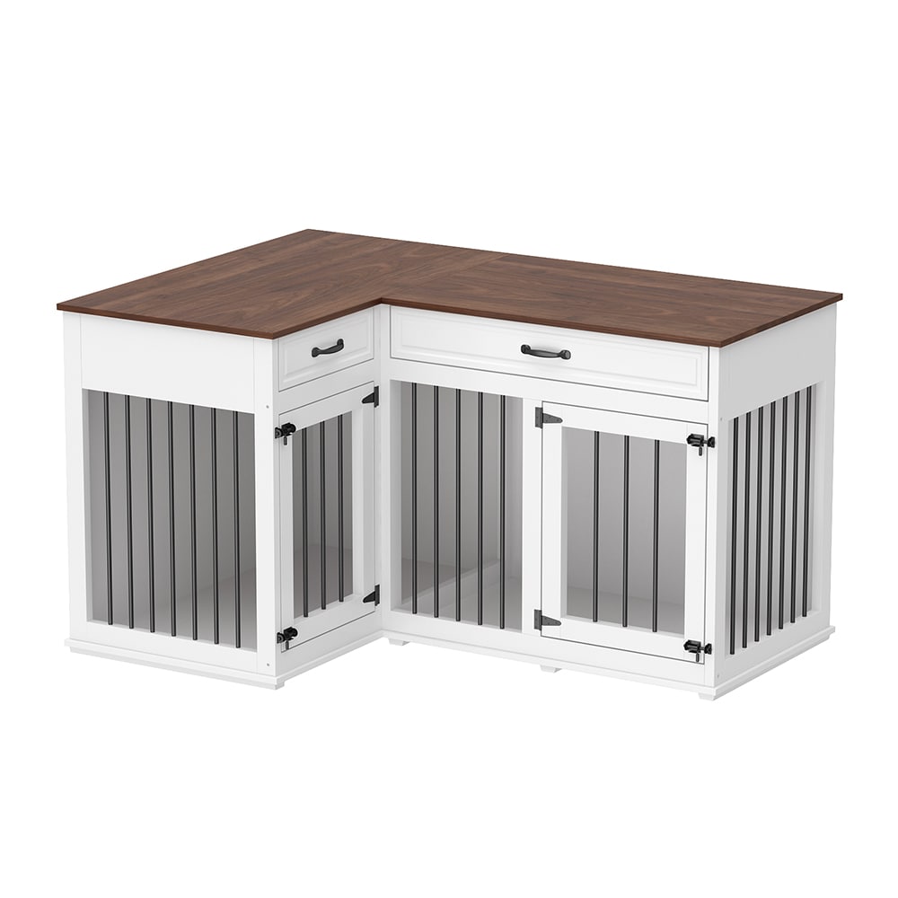 Homsee C-KF150152-01 Large Composite Indoor Dog Crate with Storage Table Steel Frame and Multi Room Design for Multi Pet Families