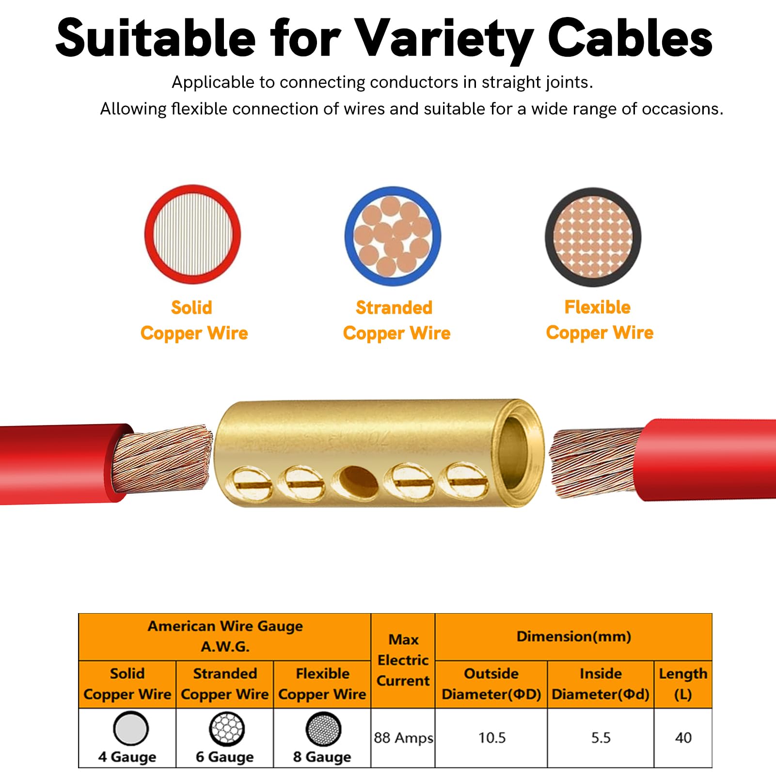 Anqtovp 6 Gauge Brass Mechanical Butt Splice Connectors Kit with 6 ...