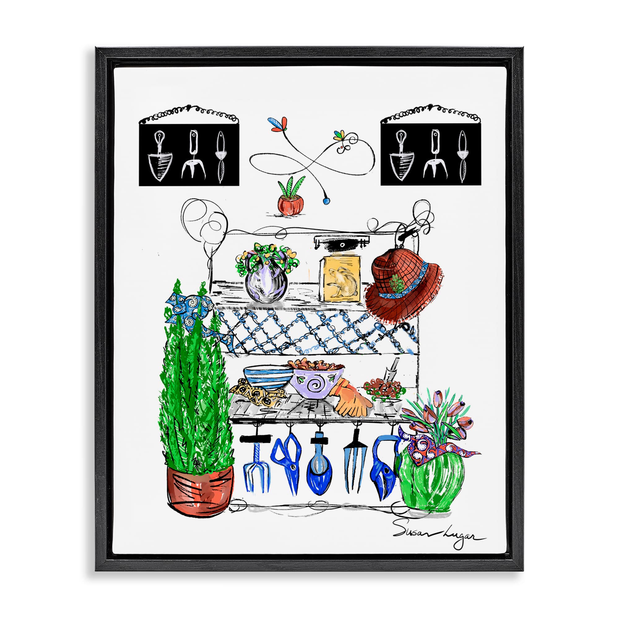 Stupell Industries CB-537-FFB-16X20 Spring Gardening Potting Shed Black Floating Frame Canvas Art 17 x 21