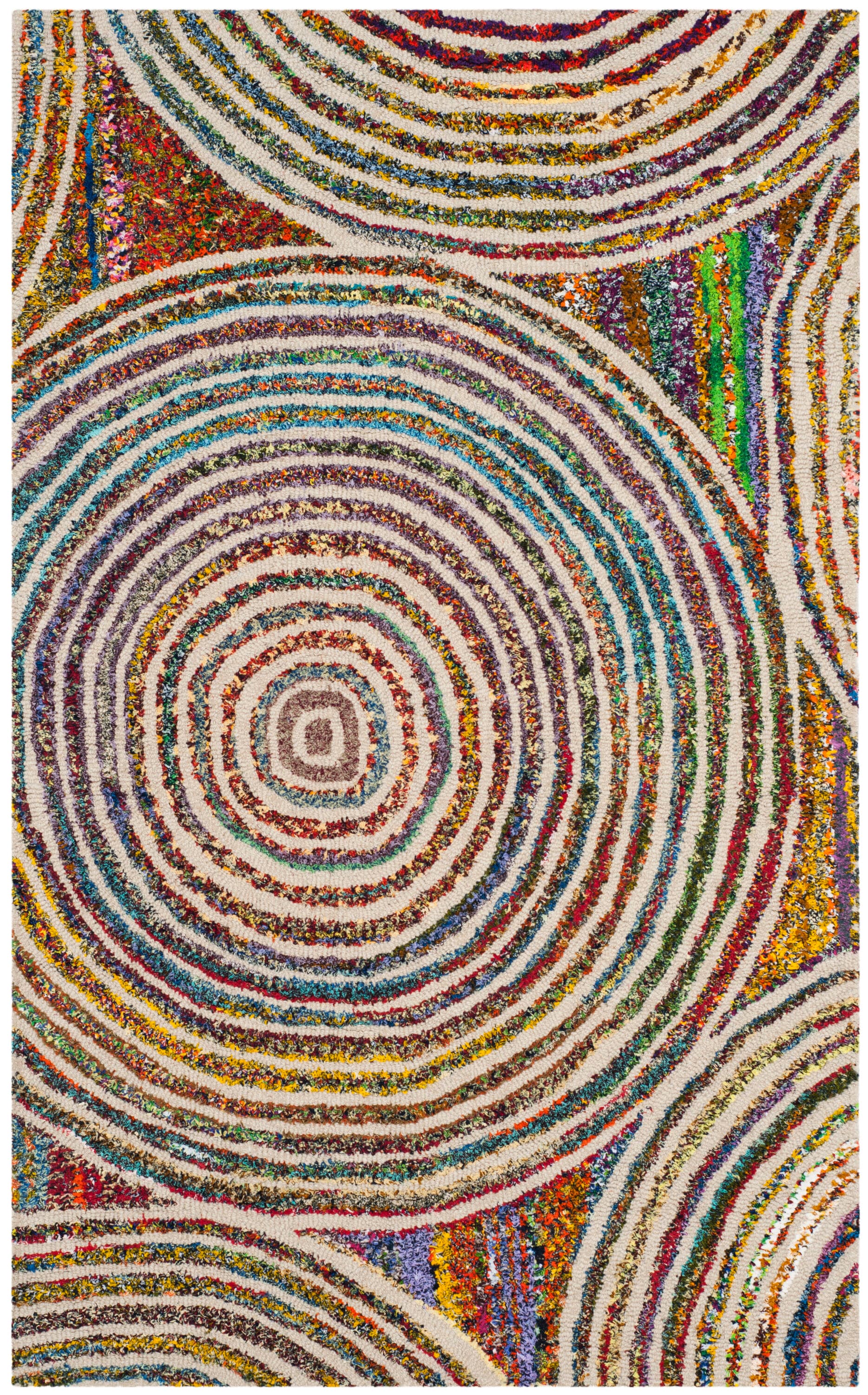 Hand-Tufted Multicolor Wool and Cotton Rectangular Rug