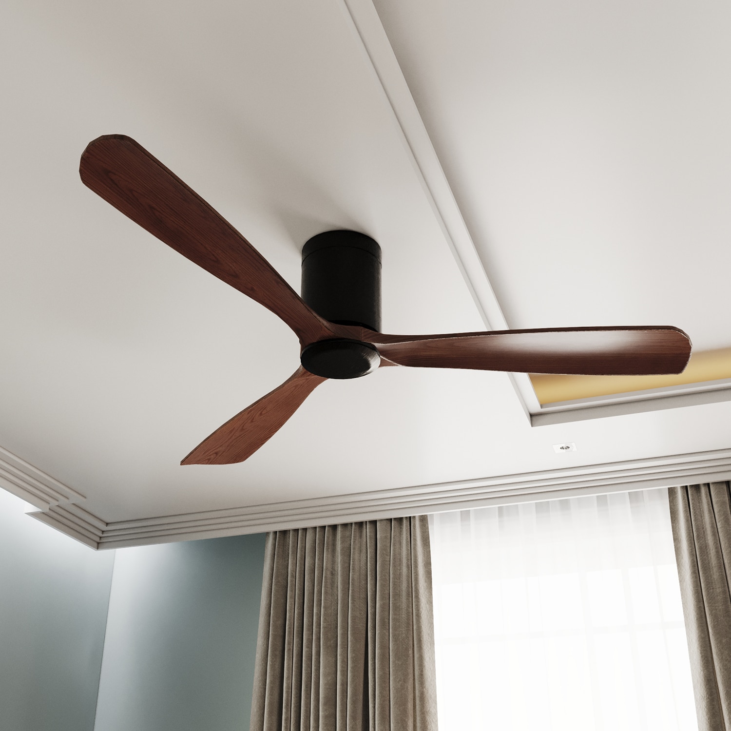 FUFU&GAGA BC0229-01 52-in Outdoor Black with Brown Blades - Remote Included ( 3 -Blade )