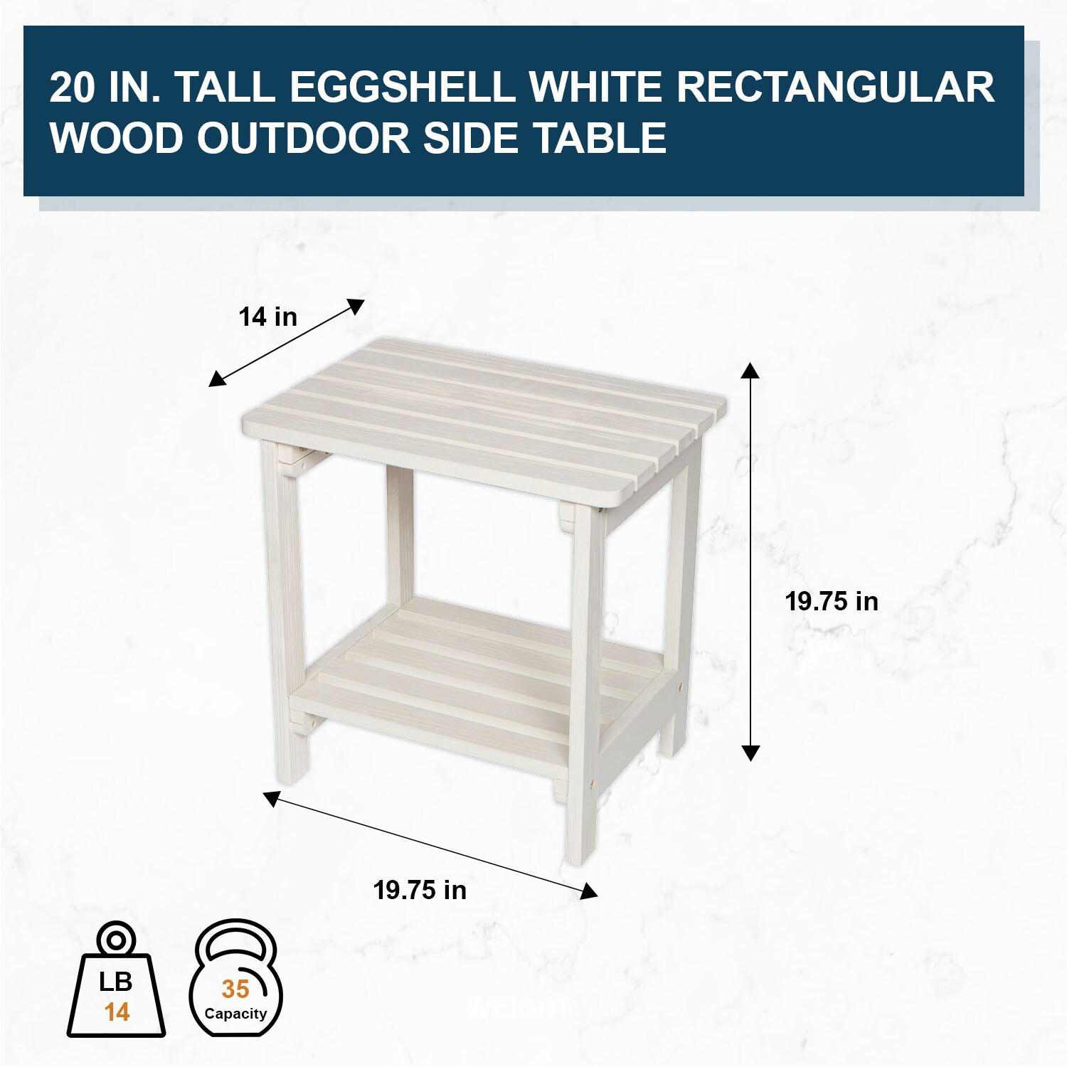 Eggshell White Cedar Wood Rectangular Side Table with Shelf