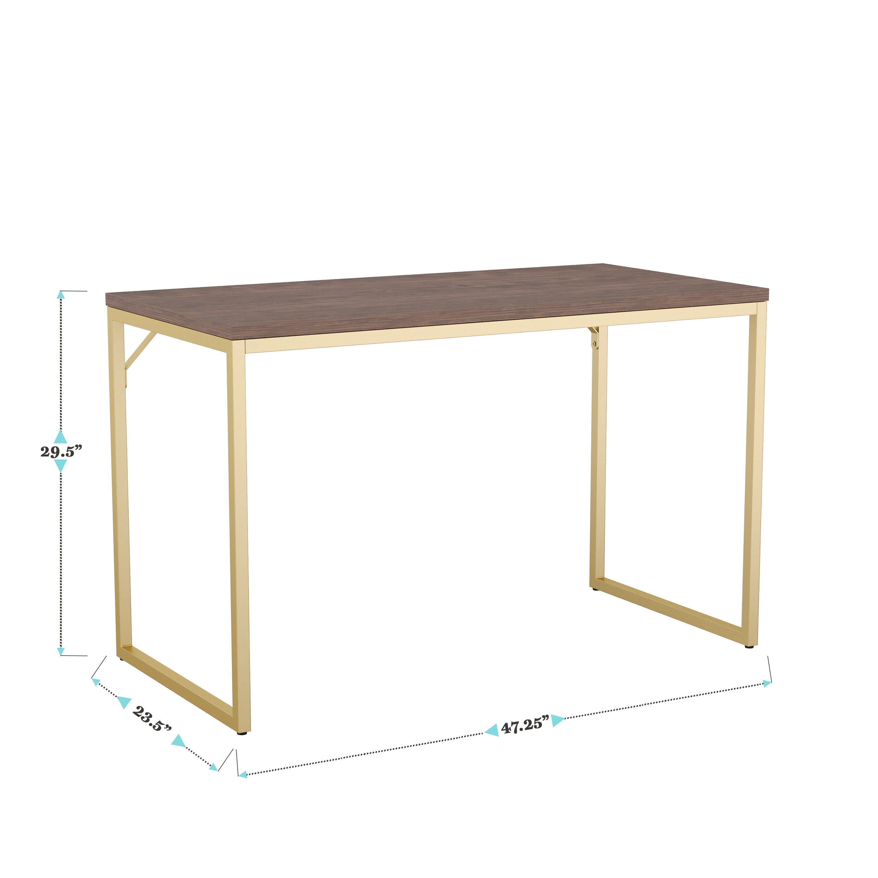 Walnut Top Polished Brass Frame Home Office Desk