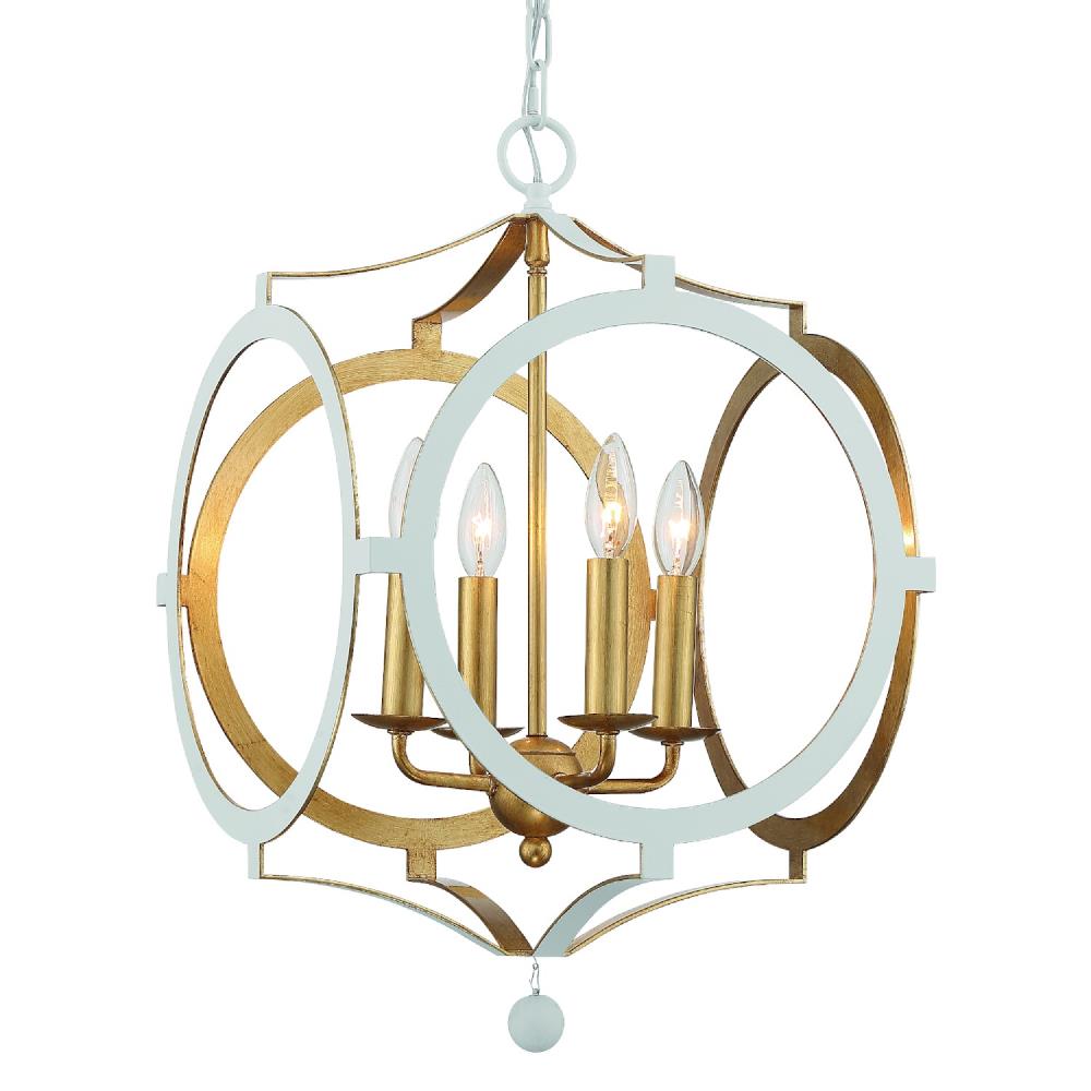 Odelle Matte White and Antique Gold 4-Light Geometric Chandelier