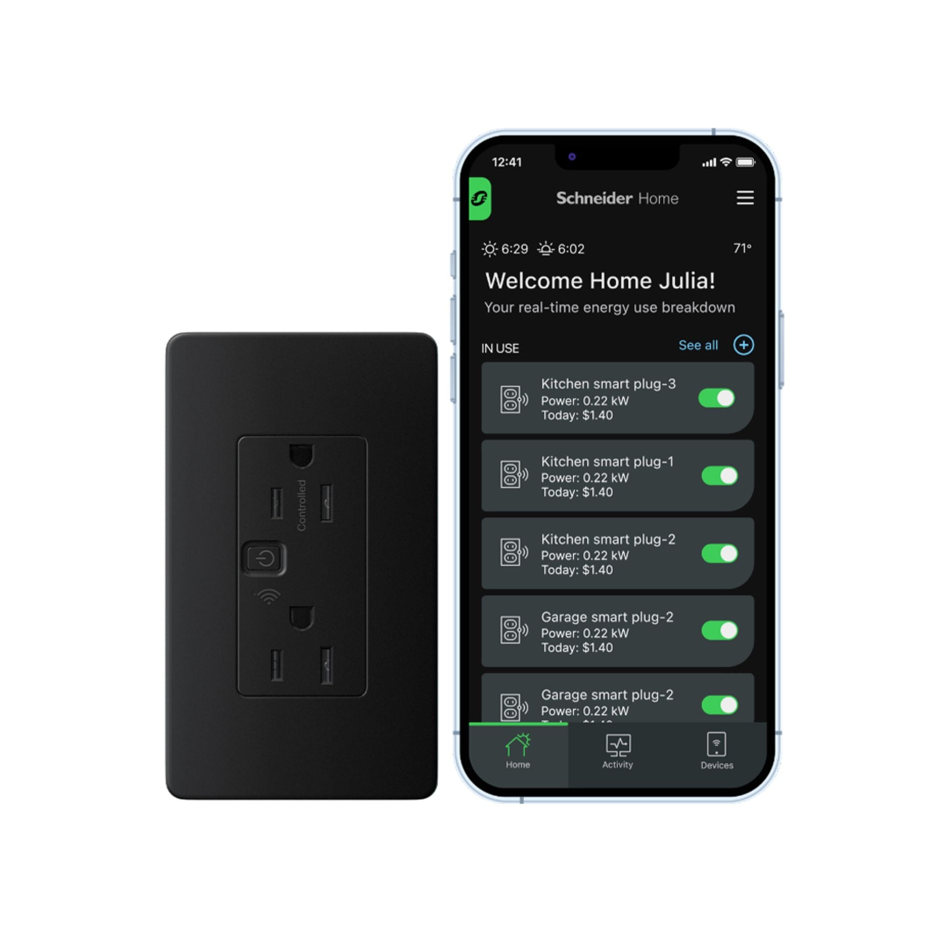 Square D SQR441U1BKWM by Schneider X Series Smart WiFi Matter 15 -Amp 120-volt Tamper Resistant Residential Decorator Smart Compatible Outlet , Black
