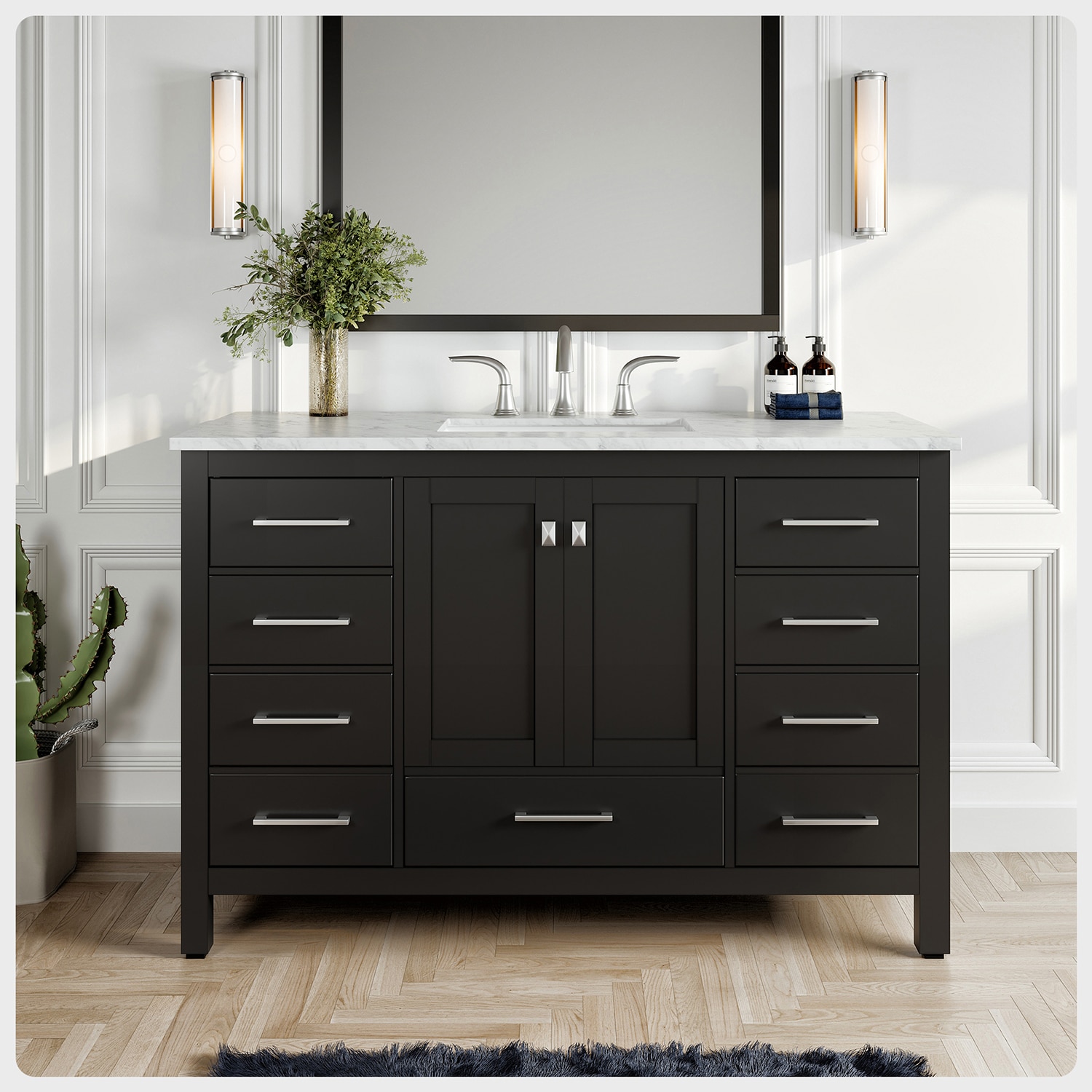 Eviva Aberdeen 60 Transitional Grey Bathroom Vanity with White Carrera  Countertop & Double Square Sinks