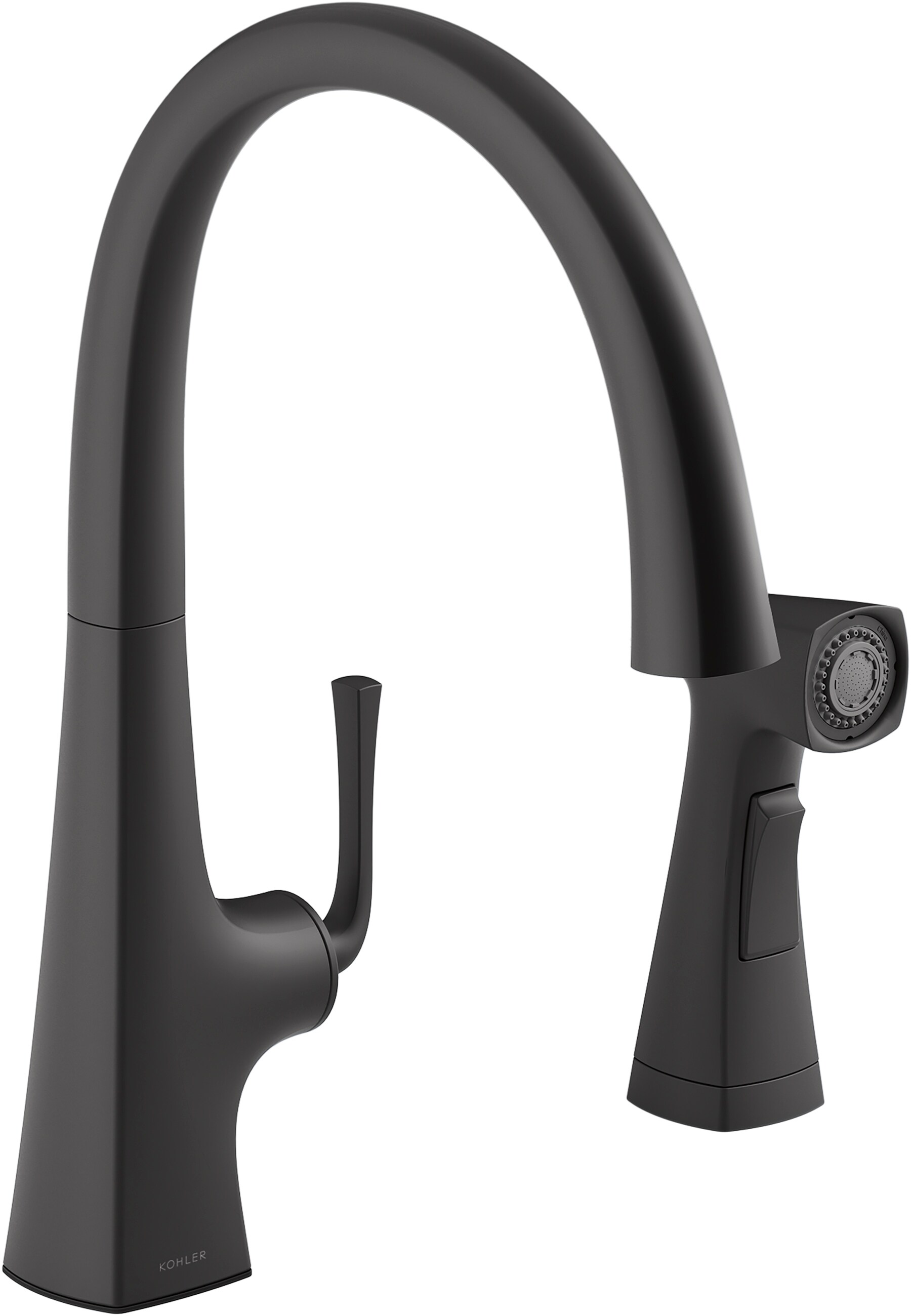KOHLER K-22064-BL Graze Matte Black Single Handle Deck-mount Kitchen Faucet with Sprayer ( Side Sprayer Included )