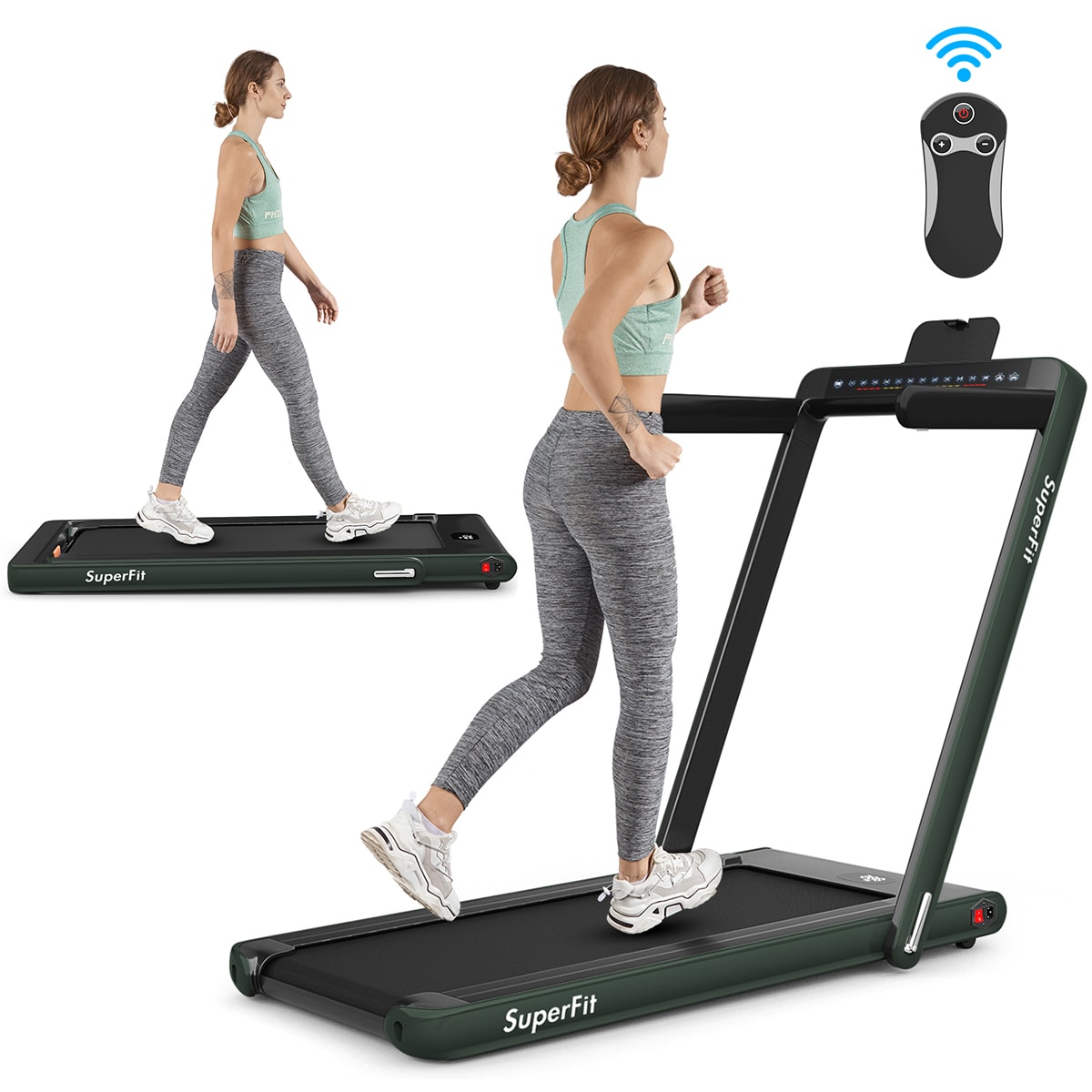  GYMAX Walking Pad, Dual LED Display 2 in 1 Under Desk  Treadmill for Home with Remote & Smart App Control, 2.25HP Foldable  Portable Treadmill Running Machine for Office Small Space (