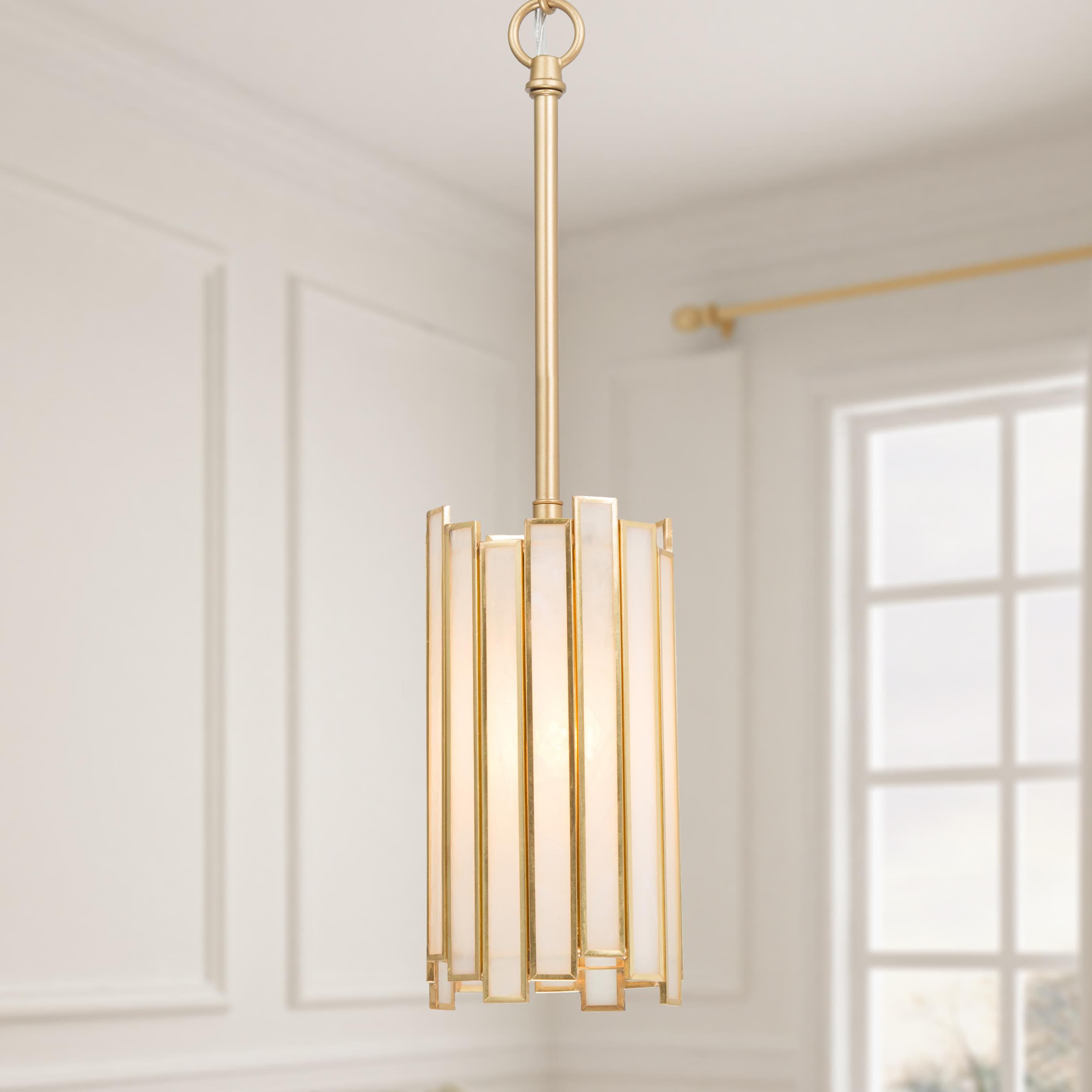 LNC NBAIMBLWS388997 Hemaaolay 1 -Light Matte Gold and White Art Glass Modern/contemporary Art glass Cylinder Mini Hanging Kitchen island light