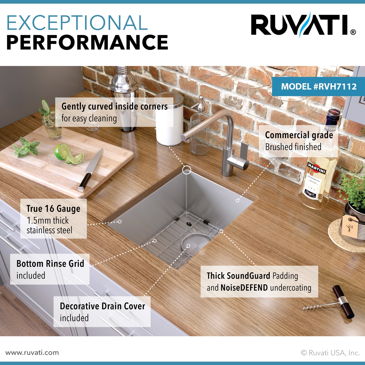 Ruvati 16 x 18 Inch Stainless Steel Undermount Bar Sink
