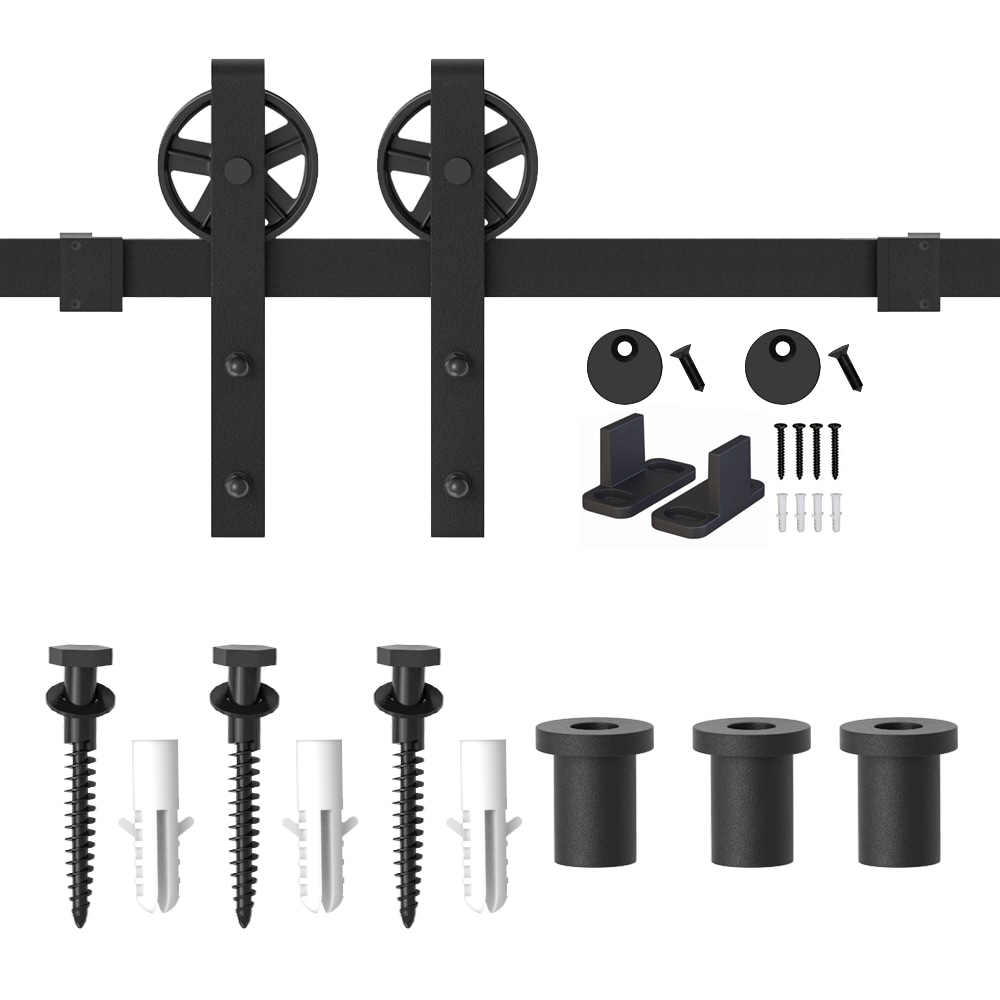 WINSOON GCM3979 48-in Matte Matte Black Indoor Spoke Wheel Single Barn door hardware kit
