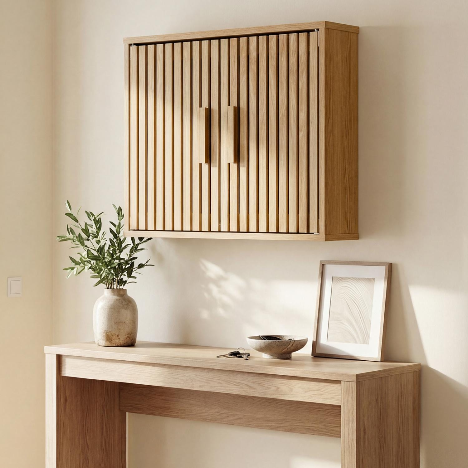 BABOOM Bathroom Wall Cabinet with 2 Slatted Doors Magnetic Catches and 3-Level Adjustable Shelf #BMMP-8476NA-BA