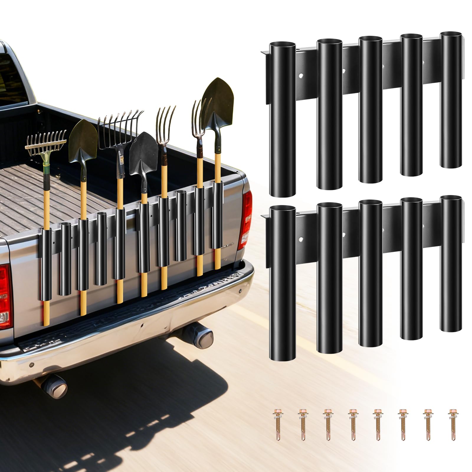 KHKFY 10 Hole Shovel Holder Heavy-Duty Steel Tool Rack with Two Mounting Groups for Truck Bed Trailer and Garage Wall Black #LKH0817H280