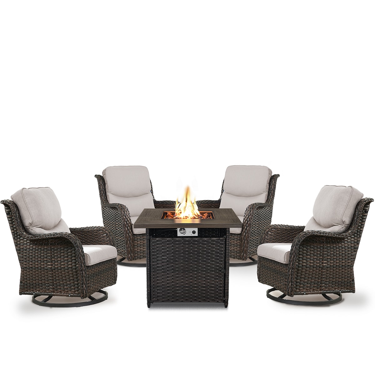 Rilyson FS098023XLX2-2 CAROLINA 5 -Piece Woven Patio Conversation Set with Off-white Cushions