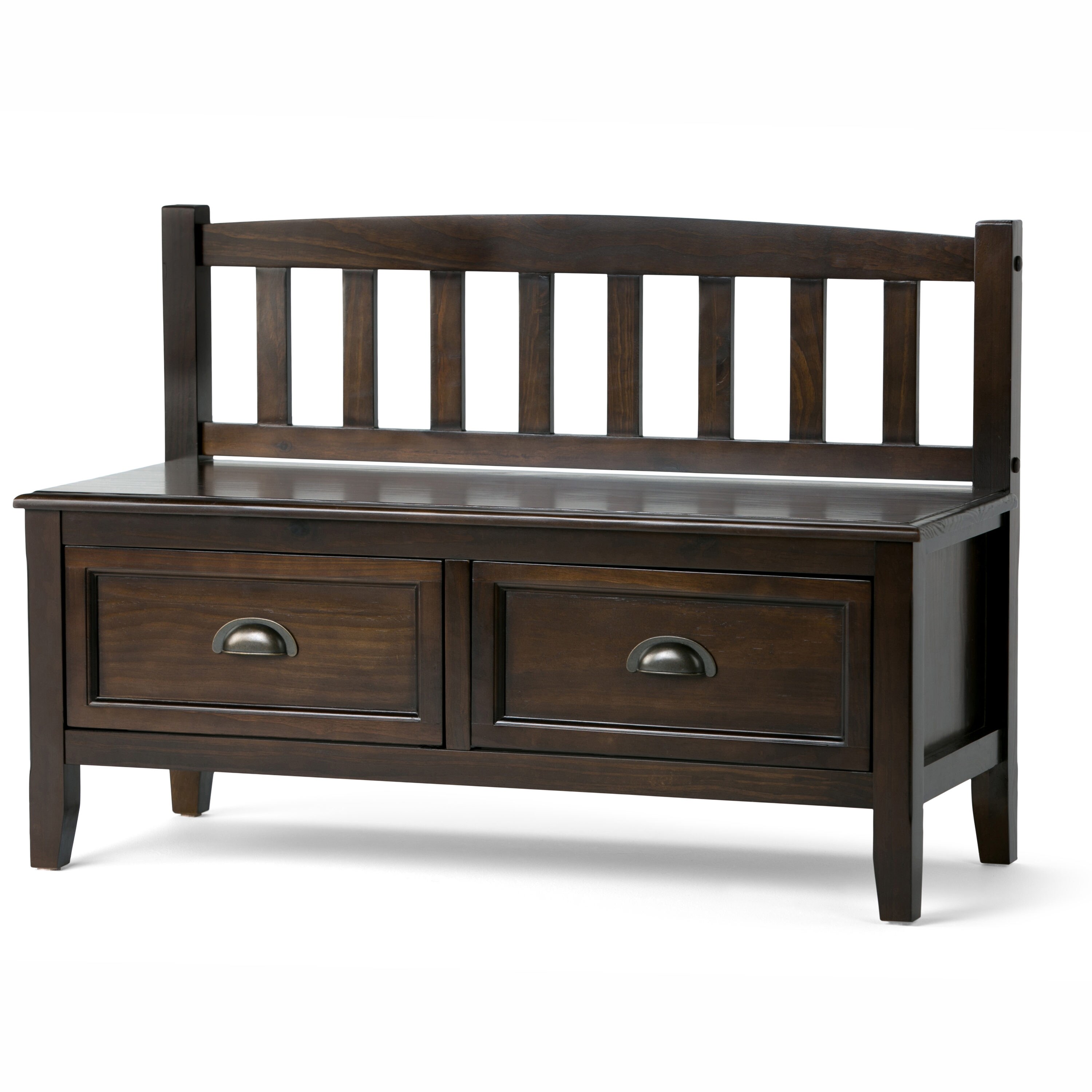 Simpli Home AXCRBUR13-MAH Burlington Modern Mahogany Brown Storage Bench with Storage 42-in x 17-in x 29-in
