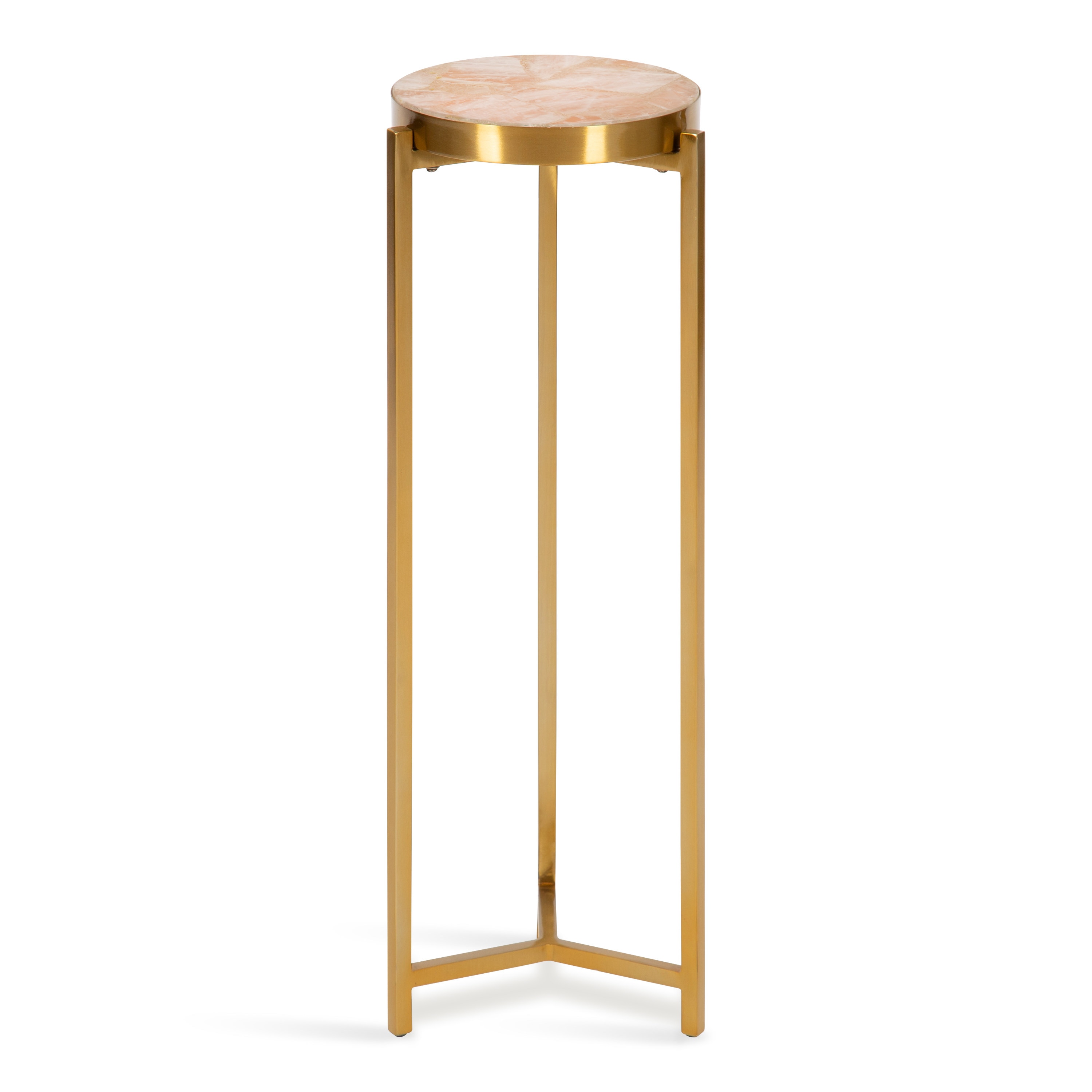 Aguilar Gold and Pink Quartz Round Drink Table