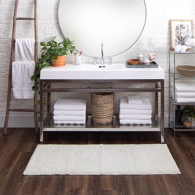 Mohawk Home Metaphor Bath 24-in x 60-in Arctic White Polyester Bath Runner  in the Bathroom Rugs & Mats department at