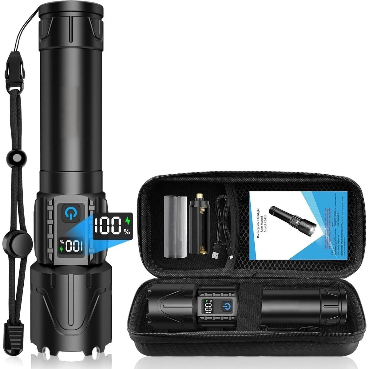 LIUSXAQI  2 Pack Rechargeable LED Tactical Flashlight 2000 Lumens Zoomable 5 Modes Waterproof for Camping Hiking Emergency