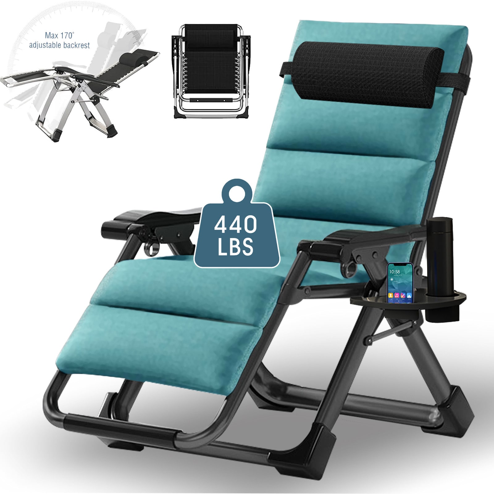 Esazn K16ZDY-19-LYU01 Lounge Chair Stackable Jade Green Steel Frame Stationary Zero Gravity Chair with Green Cushioned Seat