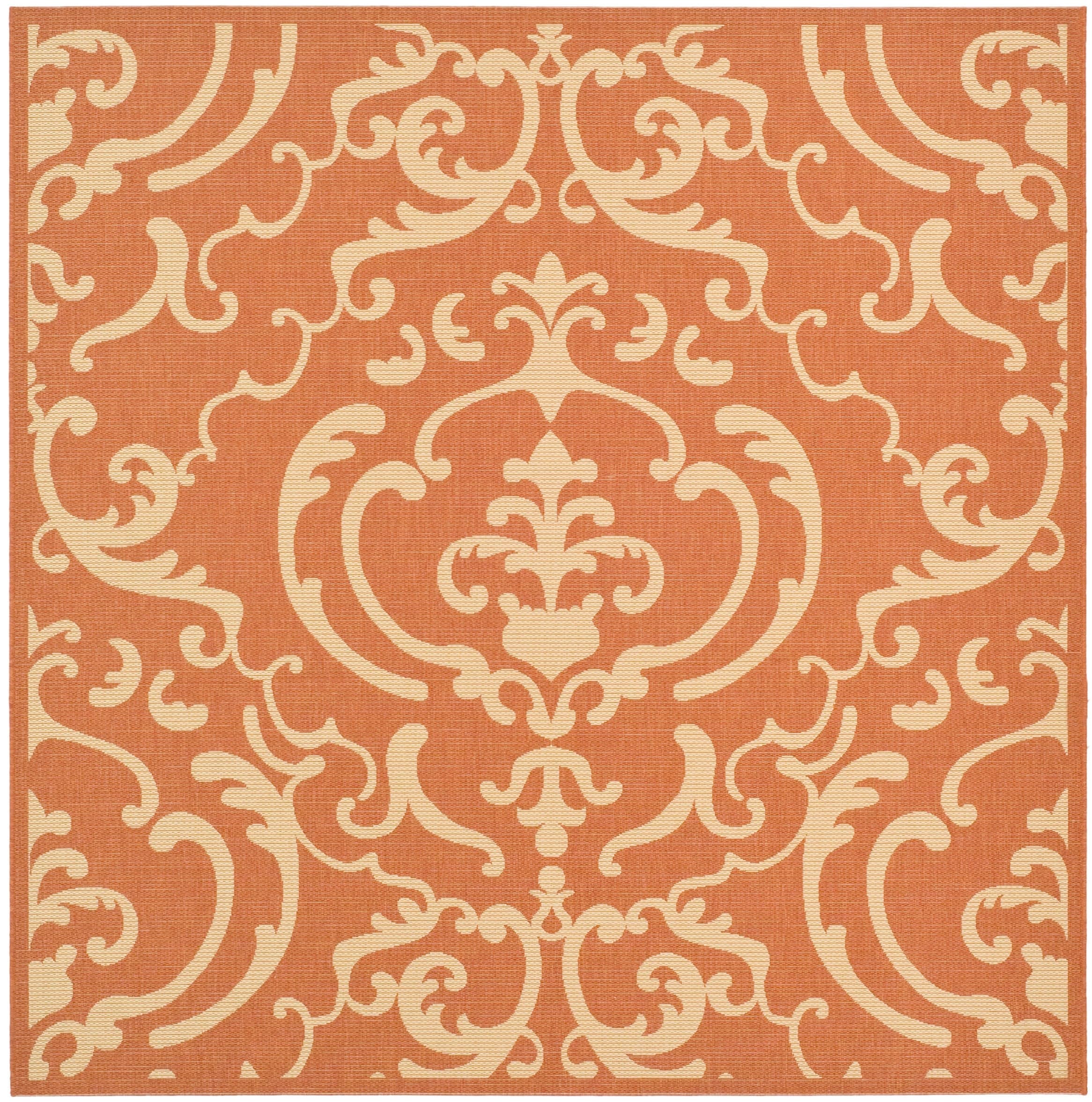 Safavieh CY2663-3202-8SQ Courtyard Damask Medallion 8 x 8 (ft) Loomed Polypropylene Terracotta/Natural Square Indoor/Outdoor Damask Coastal Area rug