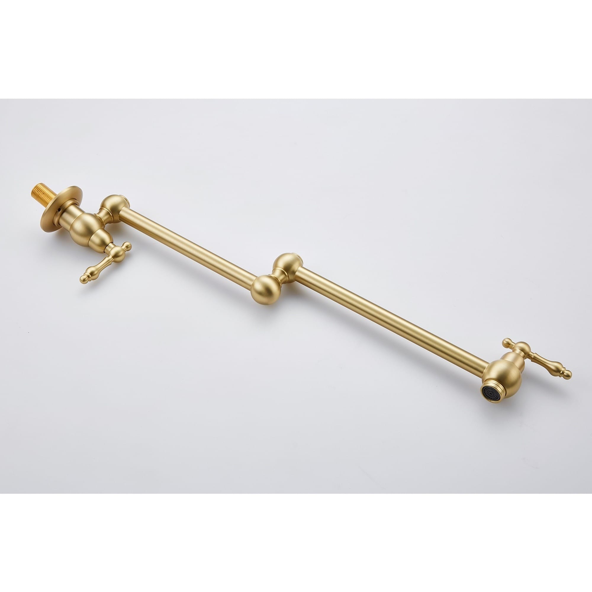 IAK Brushed Gold Brass Wall Mount Folding Kitchen Pot Filler Faucet with 360 Degree Rotation