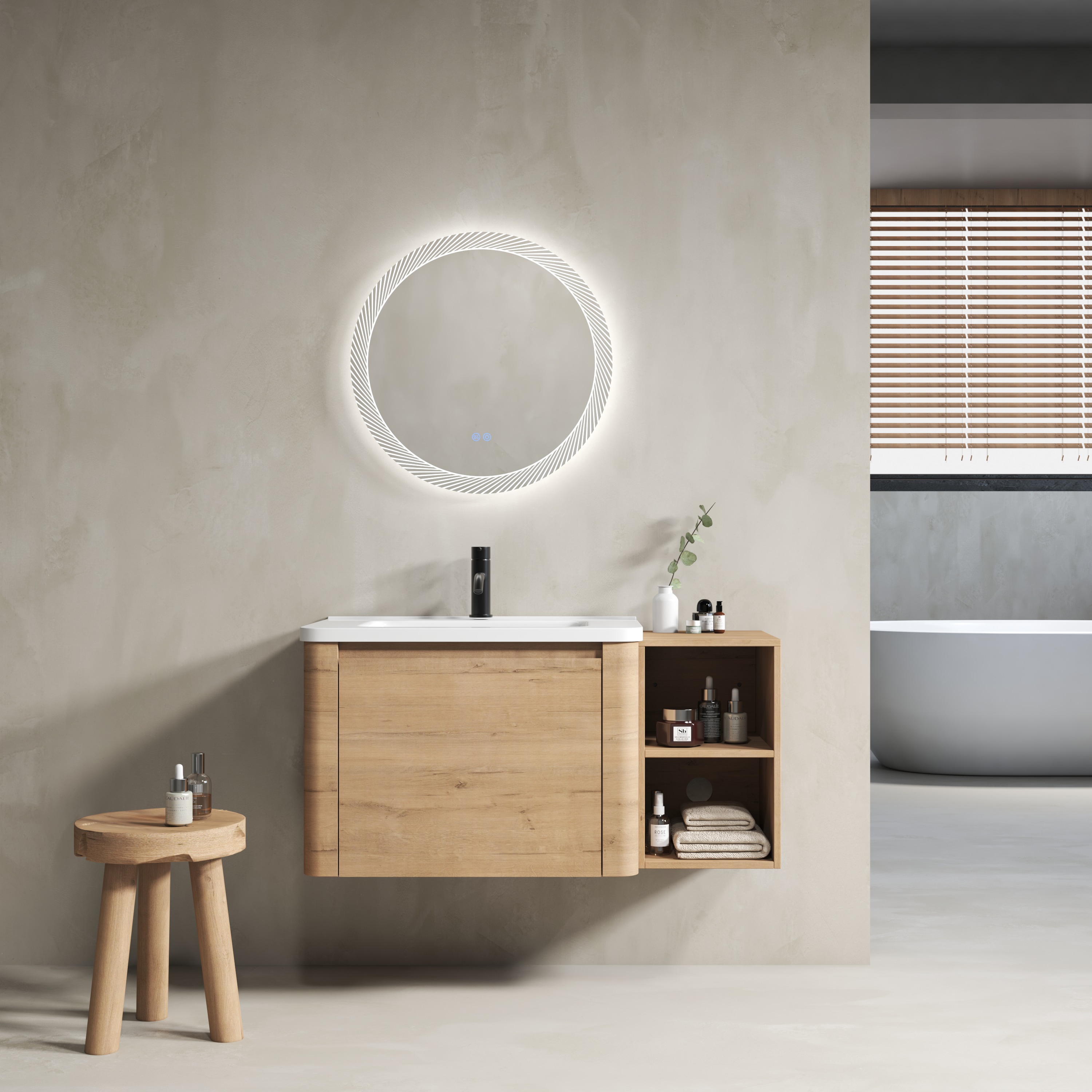 Afhocomp 40 in. Single Sink Wall-mount Imitative Oak Bath Vanity with White Integral Ceramic Basin