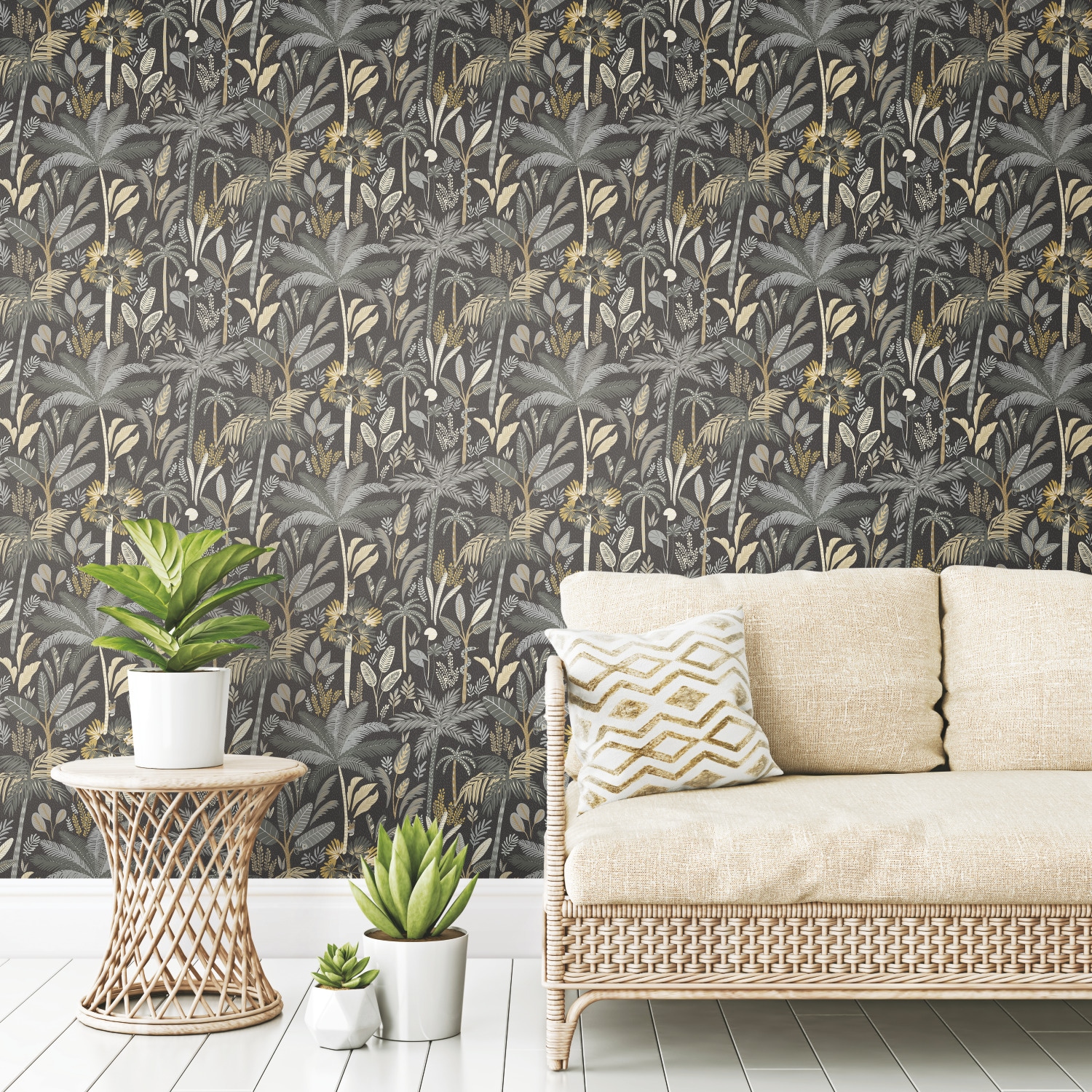 RoomMates RMK11643RL 28.29-Sq. Feet Gray Vinyl Ivy/Vines Self-adhesive Peel and Stick Wallpaper