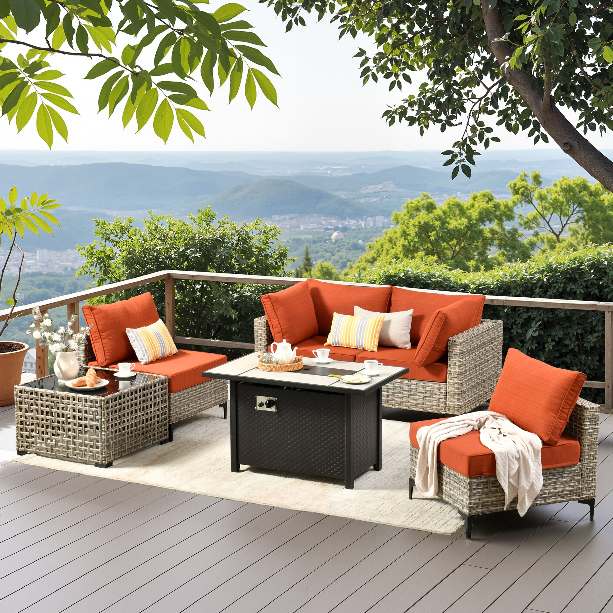 ALTRIGUS 6L-CFP03-SKT806-AL 6 -Piece Wicker Patio Sofa Conversation Set with Orange Cushions