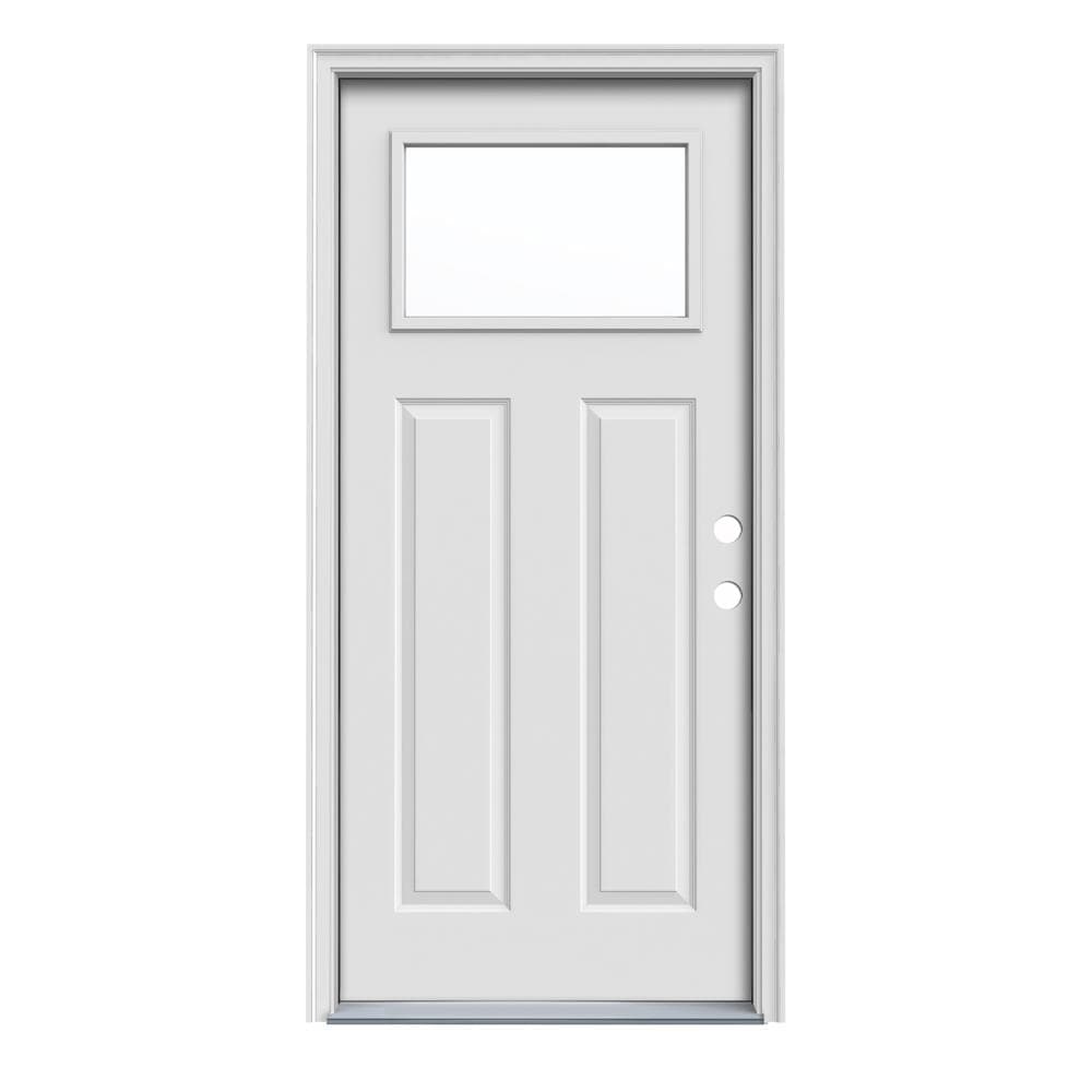 JELD-WEN LOWOLJW167701010 32-in x 80-in x 4-9/16-in Steel Craftsman Left-hand inswing Primed Prehung Front Door with Brickmould Insulating core