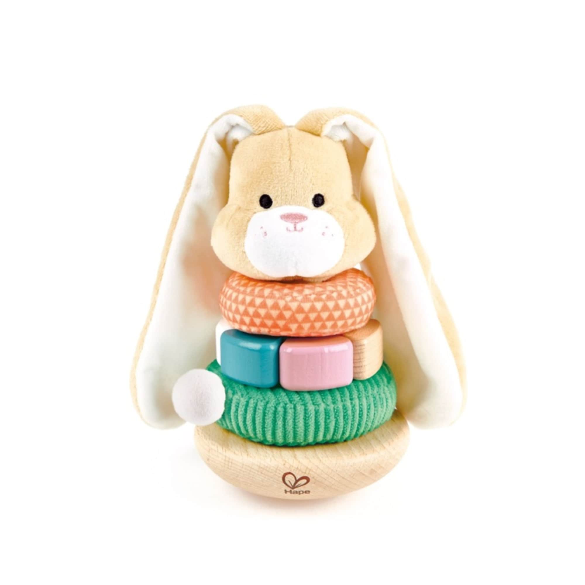 Hape Bunny Wooden Ring Stacker with Multi-Textured Rings