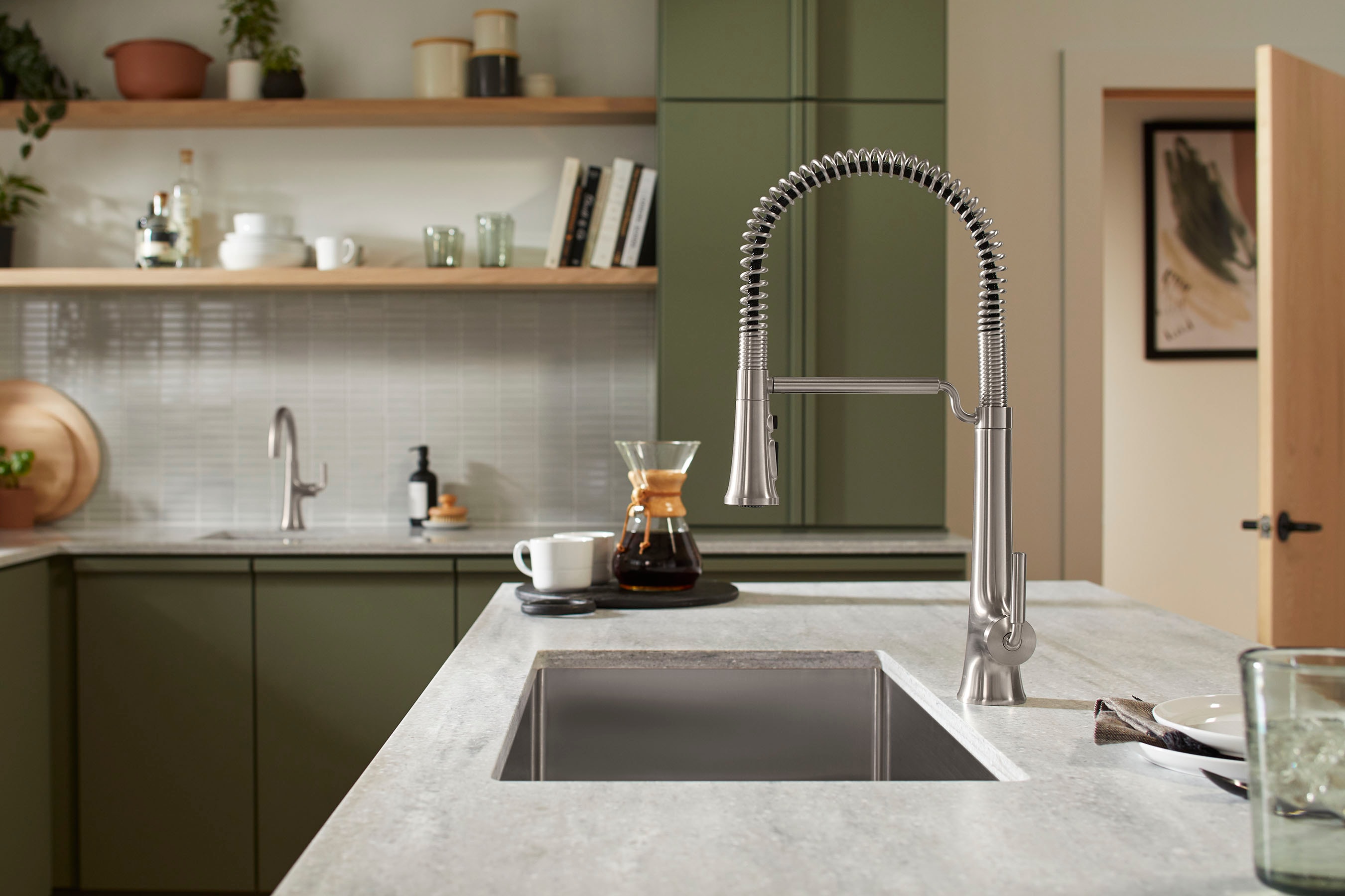 KOHLER 23765-VS Tone Vibrant Stainless Single Handle Deck-mount Pull-down Kitchen Faucet with Sprayer
