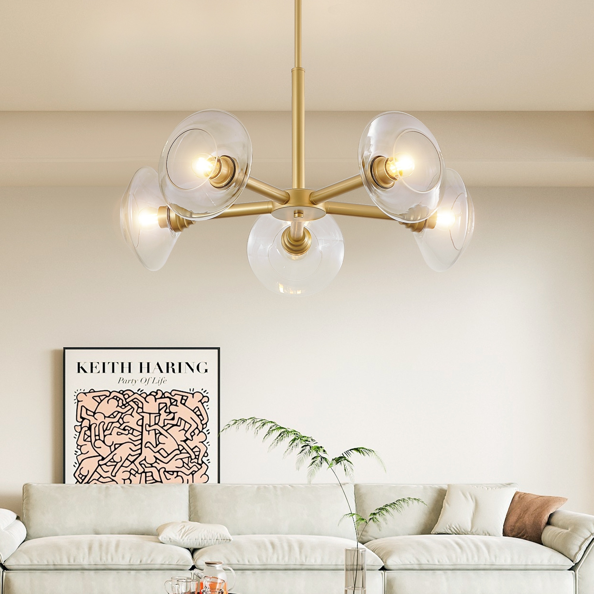 UOI 26 inch Gold Iron 5-Light Sputnik Chandelier with Clear Glass Shades