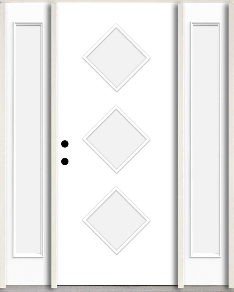 RELIABILT LO1062532 Spotlights 56-in x 80-in x 4-5/8-in Fiberglass 1/4 lite Right-hand inswing Primed Unfinished Prehung Front Door with Sidelights Insulating core