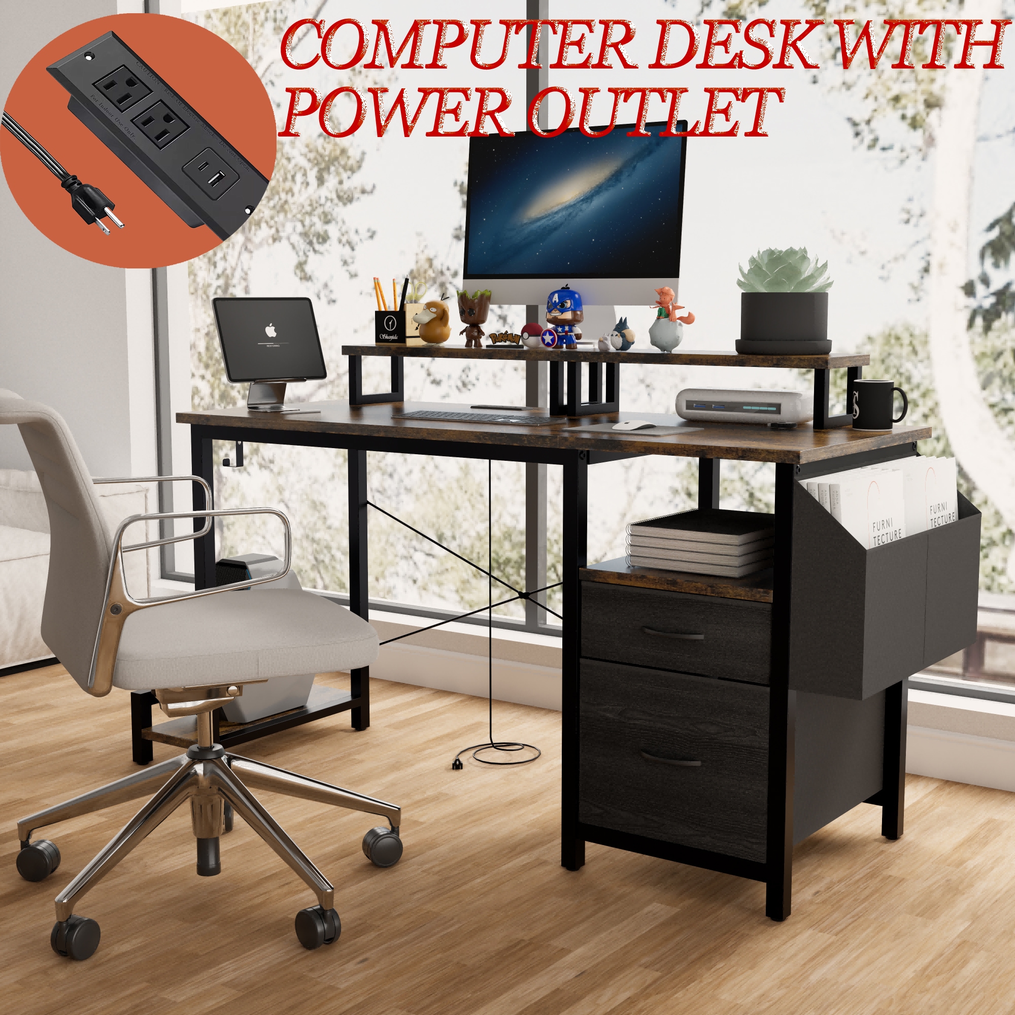 Maocao Hoom JL7P239380 47.24-in Brown Modern/Contemporary Computer desk