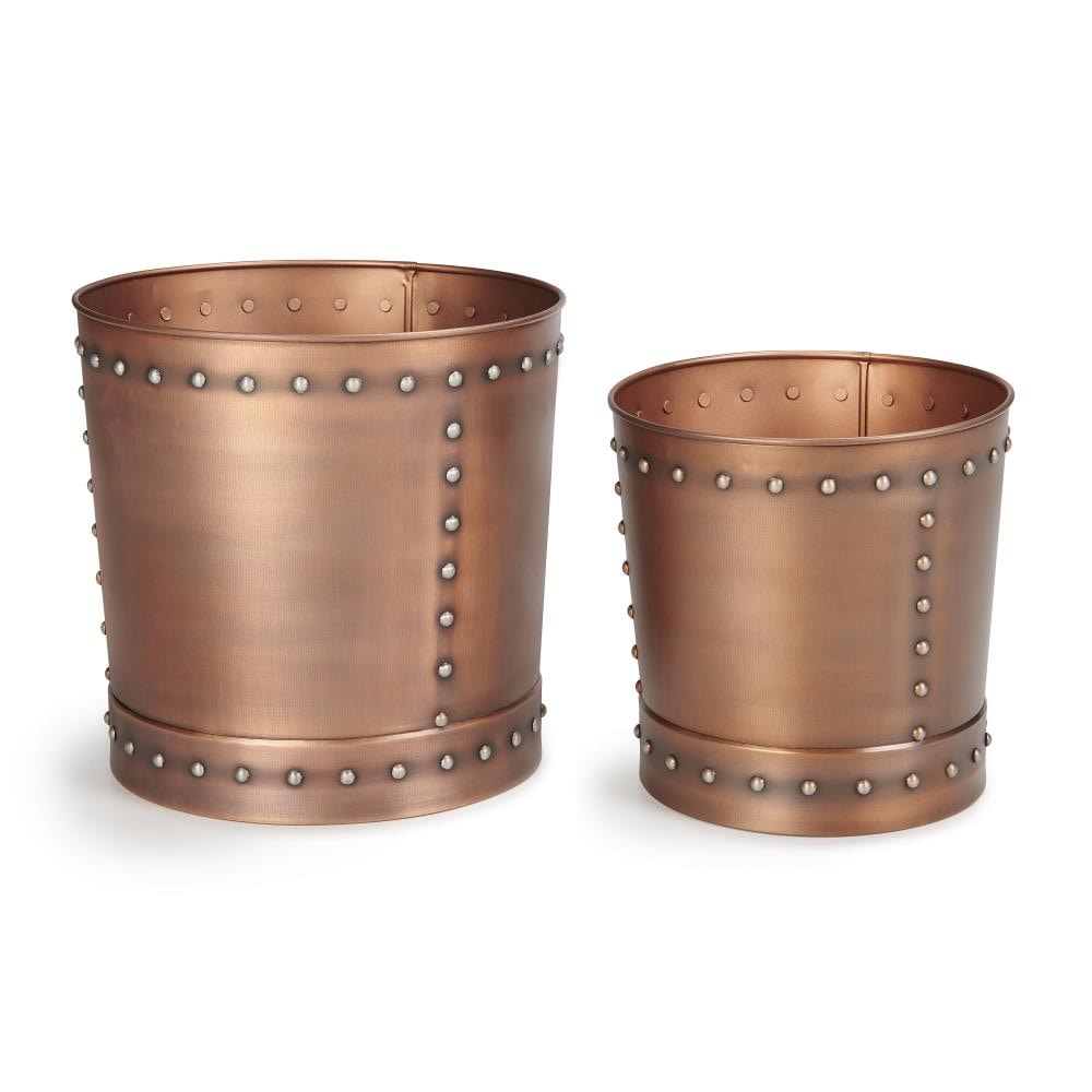 Good Directions P1215C 2 -Pack Round 15.0-in W Large Copper Metal Indoor/Outdoor Planter with Drainage Holes