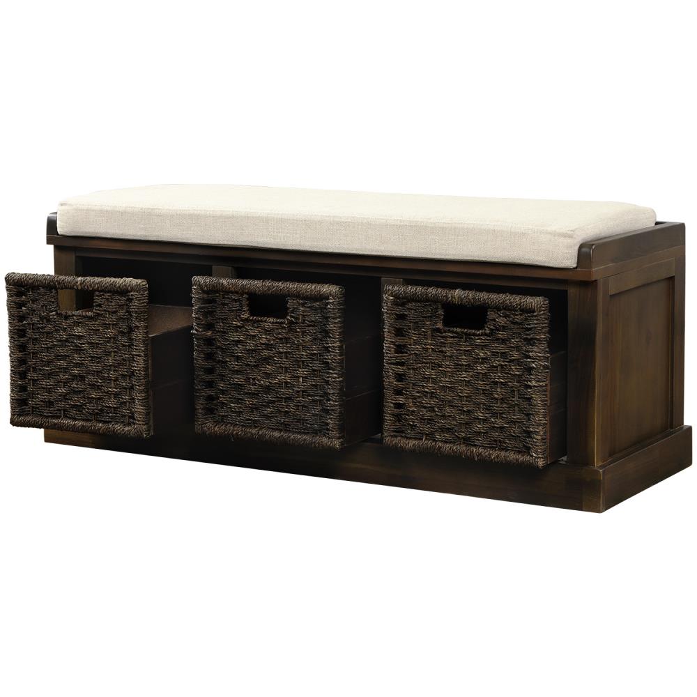 KINWELL Rustic Dark Brown Storage Bench with Storage 41.3-in x 15.7-in ...