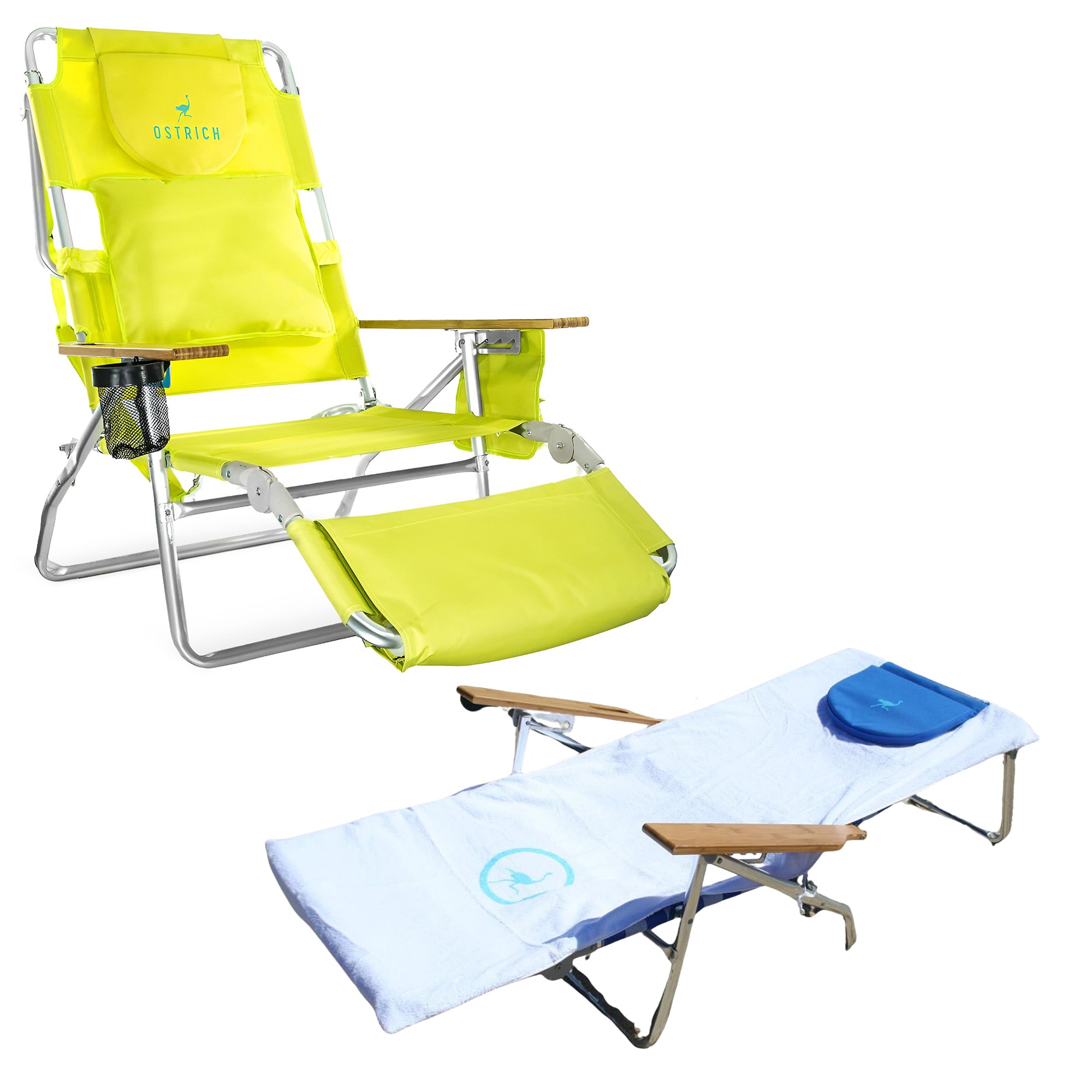 Ostrich  Deluxe 3N1 Lightweight Outdoor Beach Lounge Chair and Custom Fitted Towel