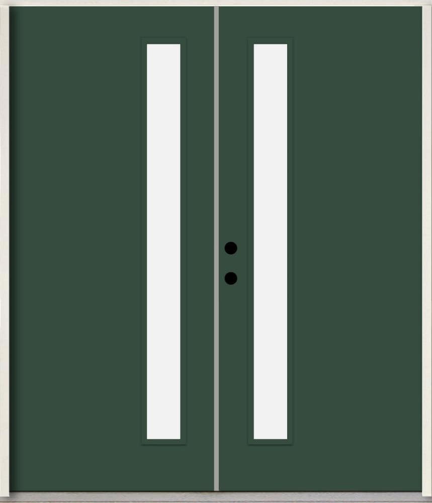 RELIABILT LO1065107 Spotlights 64-in x 80-in x Fiberglass 1/4 lite Right-hand inswing Evergreen Paint Painted Prehung Double Front Door Insulating core
