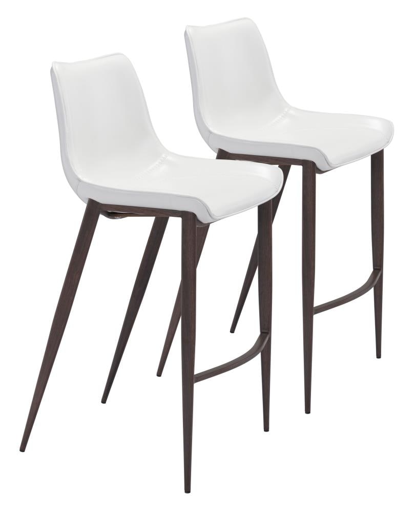 Zuo Modern 101278 Magnus White and Walnut 29.9-in H Bar height Saddle Seat Upholstered Metal Bar Stool Back