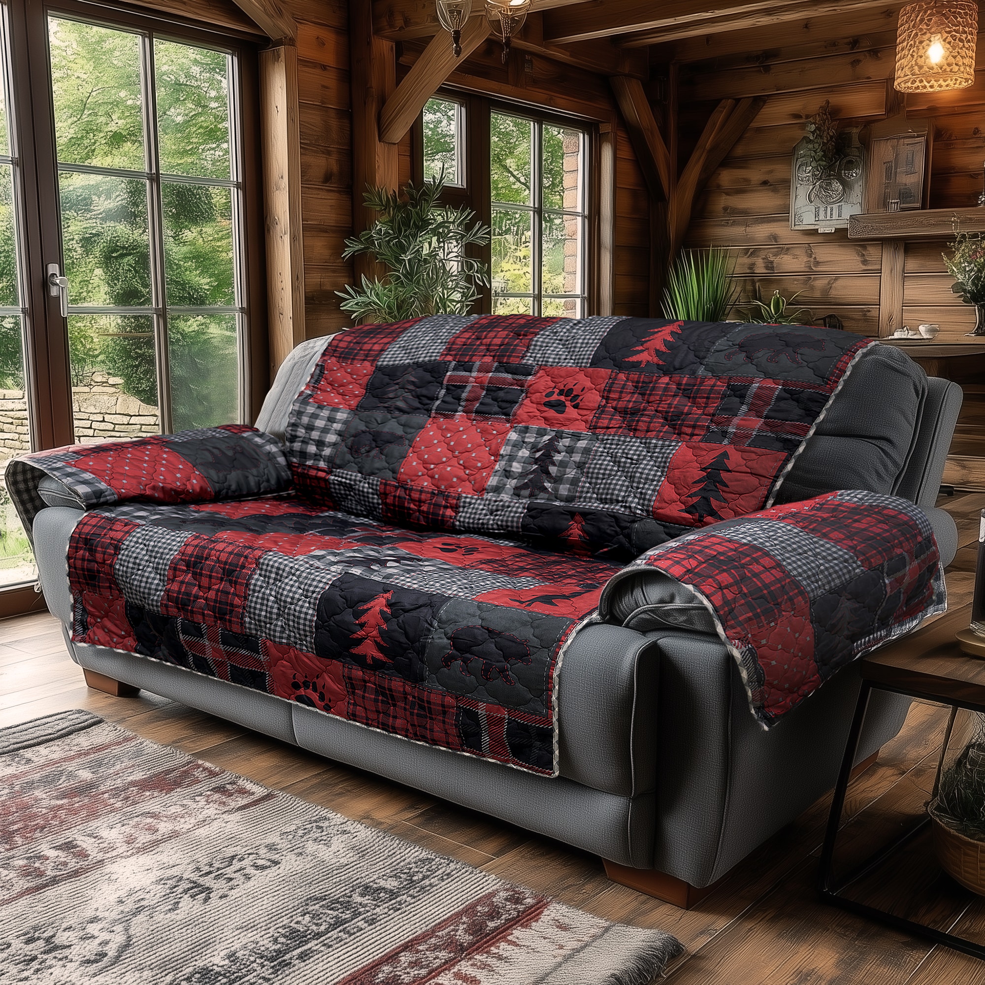 Donna Sharp - Red Forest Loveseat Slipcover 76-in W x 23-in H x 94-in D