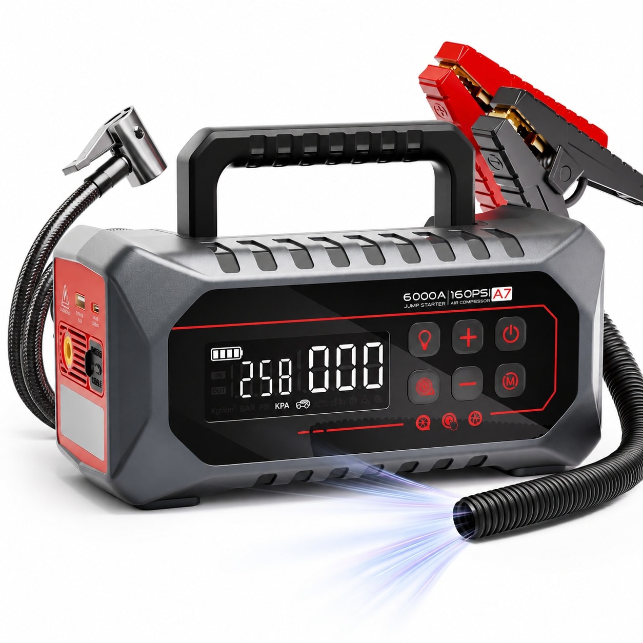 SenQWFa A7 Jump Starter with Air Compressor 6000A 160PSI 12V Car power ...
