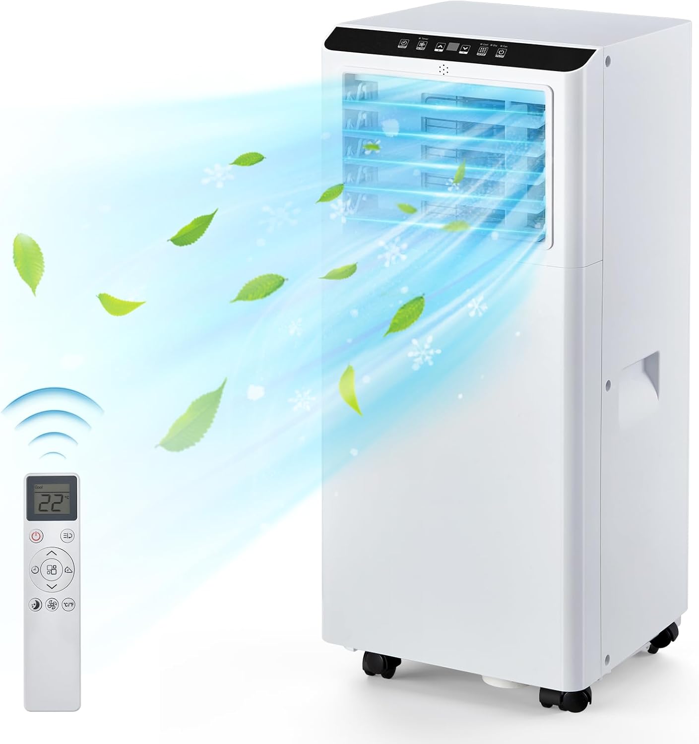 Qeetex LSAPHO108W6IO3 8000 BTU Portable Air Conditioner White with Remote Control Dehumidifier Fan and Sleep Mode for Rooms up to 350 Sq Ft