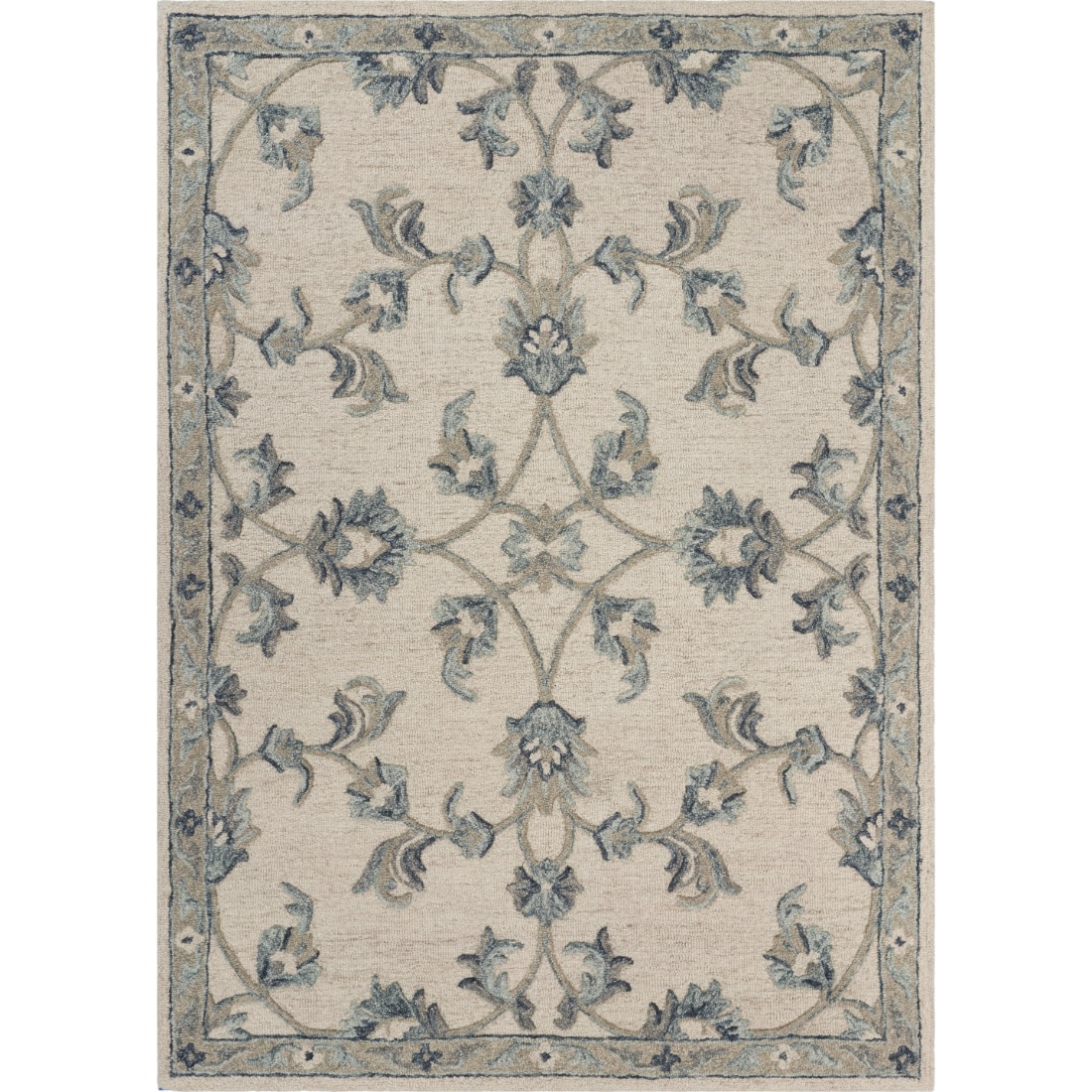 HomeRoots 4000396274 5 x 7 (ft) Wool Ivory Light Blue Rectangular Indoor Area rug