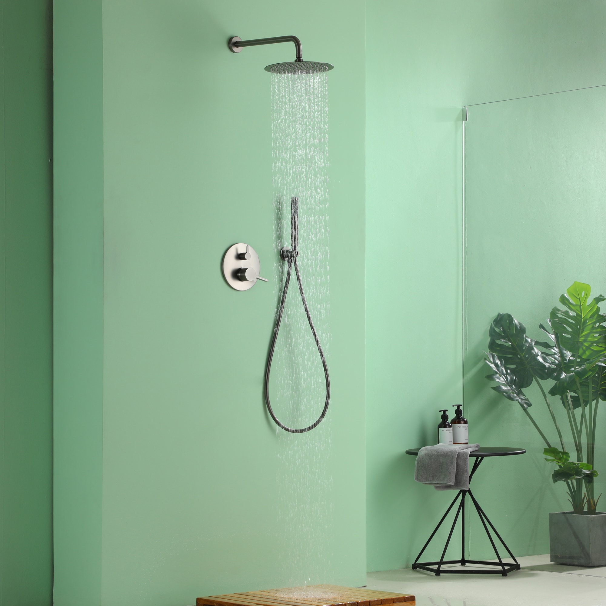 Clihome CL-EB12C3MB Gray-black 10-in Dual Head Built-In Shower Faucet System with 2-way Diverter (Pressure-balanced Valve Included)